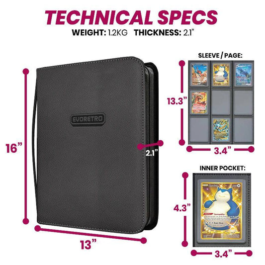 EVORETRO Shield+ Toploader Zipper Card Binder - Fits 216 Cards