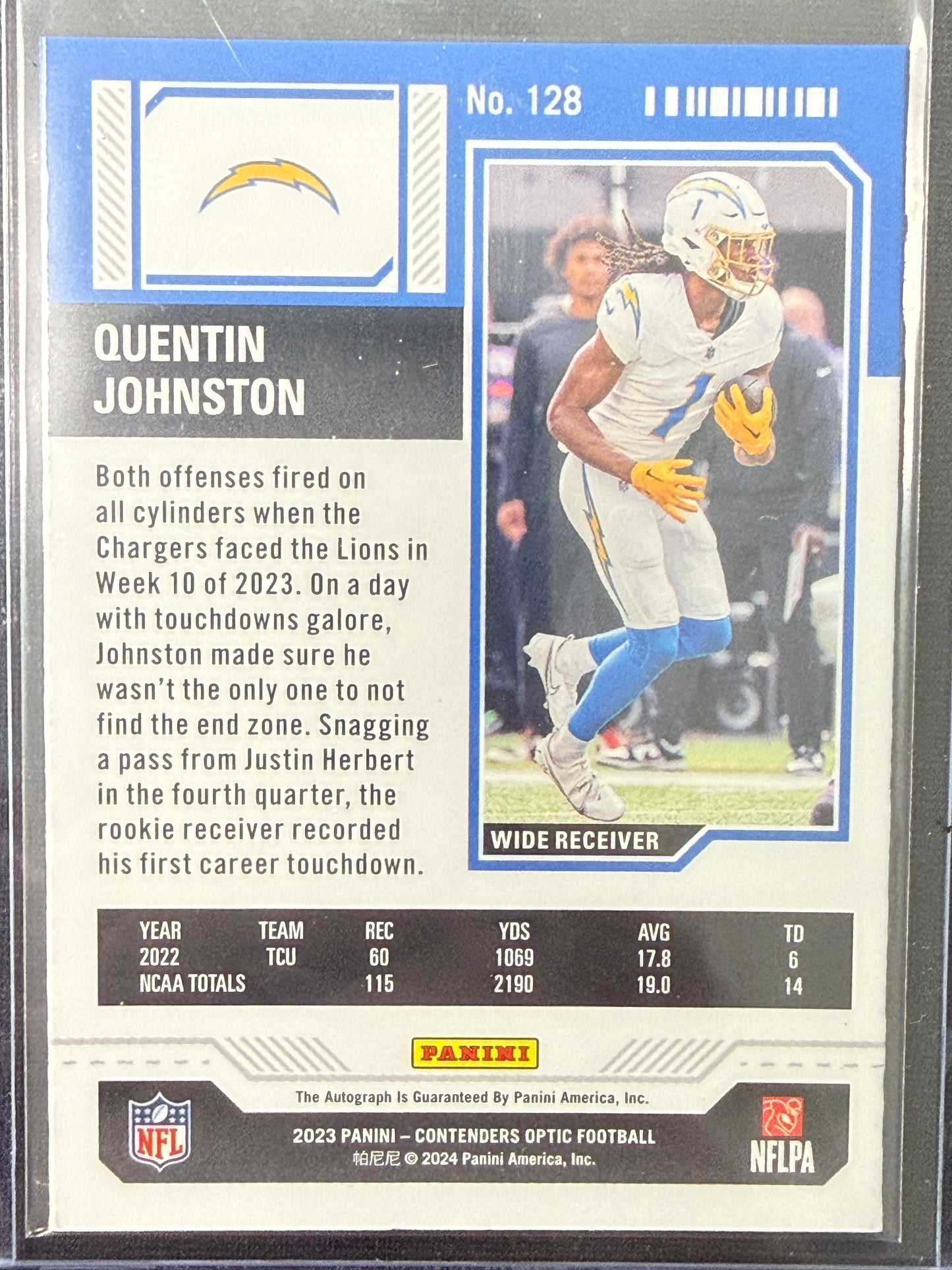 Quentin Johnston #128 Rookie Ticket Auto