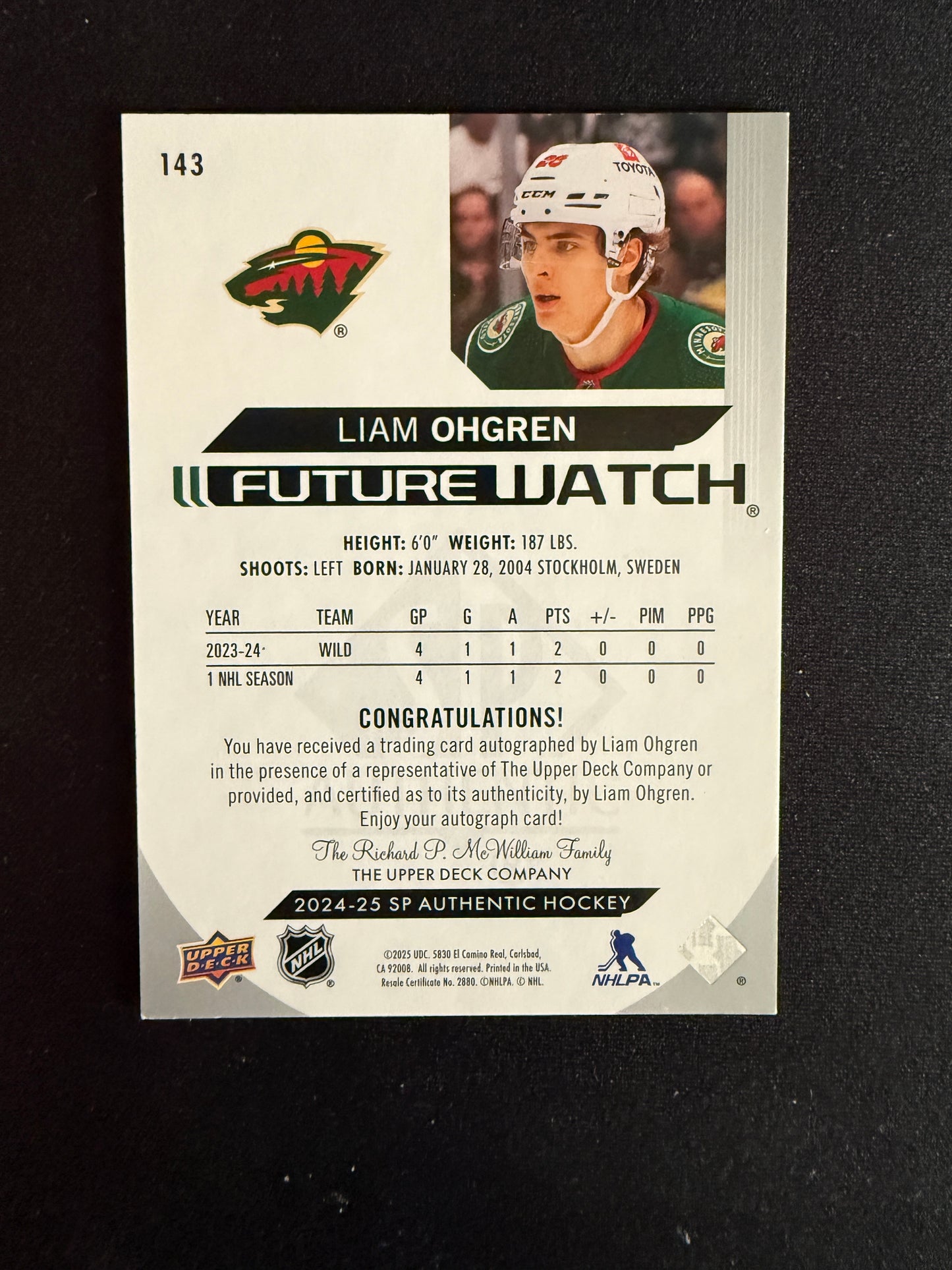 Liam Ohgren 24-25 SP Authentic Future Watch 7/199