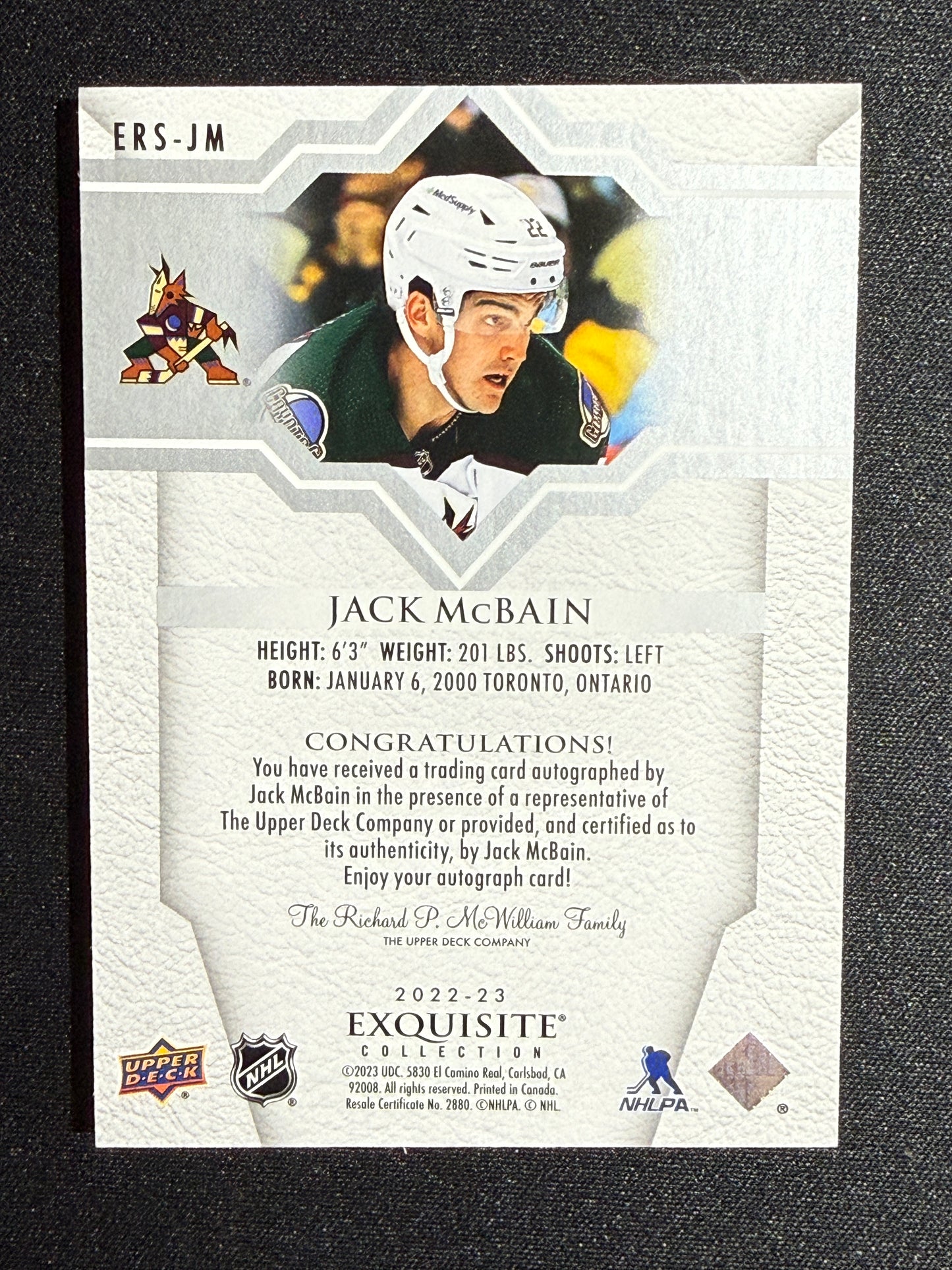 44/99 | Jack McBain #ERS-JM Exquisite Collection Rookie Auto