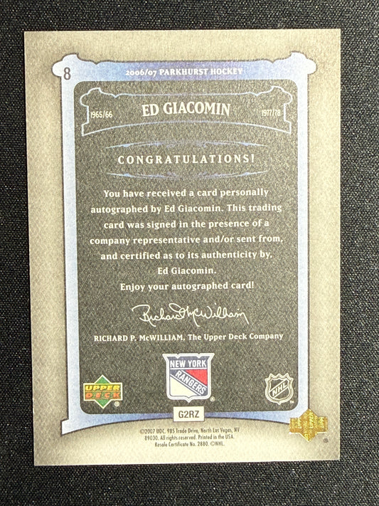 Ed Giacomin #8 Parkhurst Auto