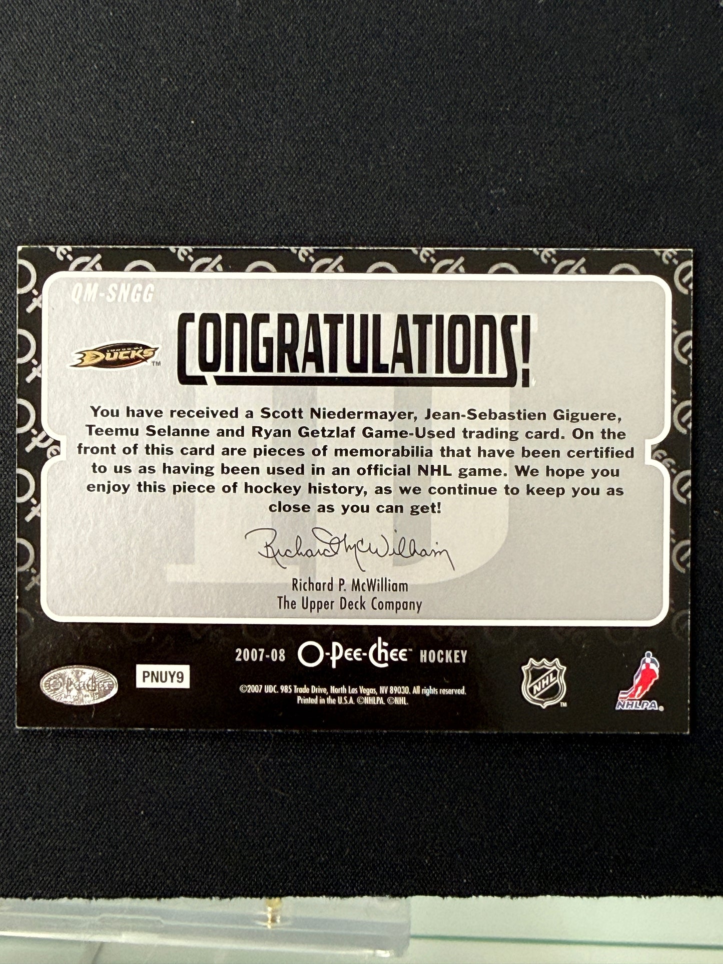 Anaheim Ducks Quad Jerseys 07-08 O Pee Chee Hockey QM-SNGG