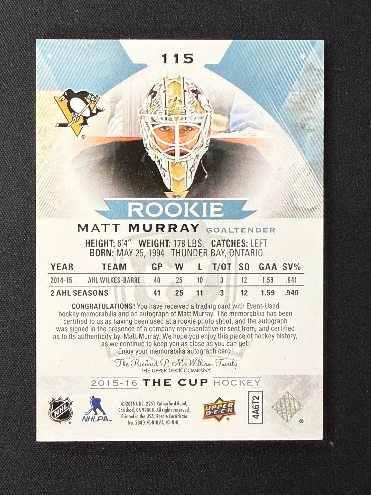 Matt Murray 15-16 The Cup Hockey 22/249