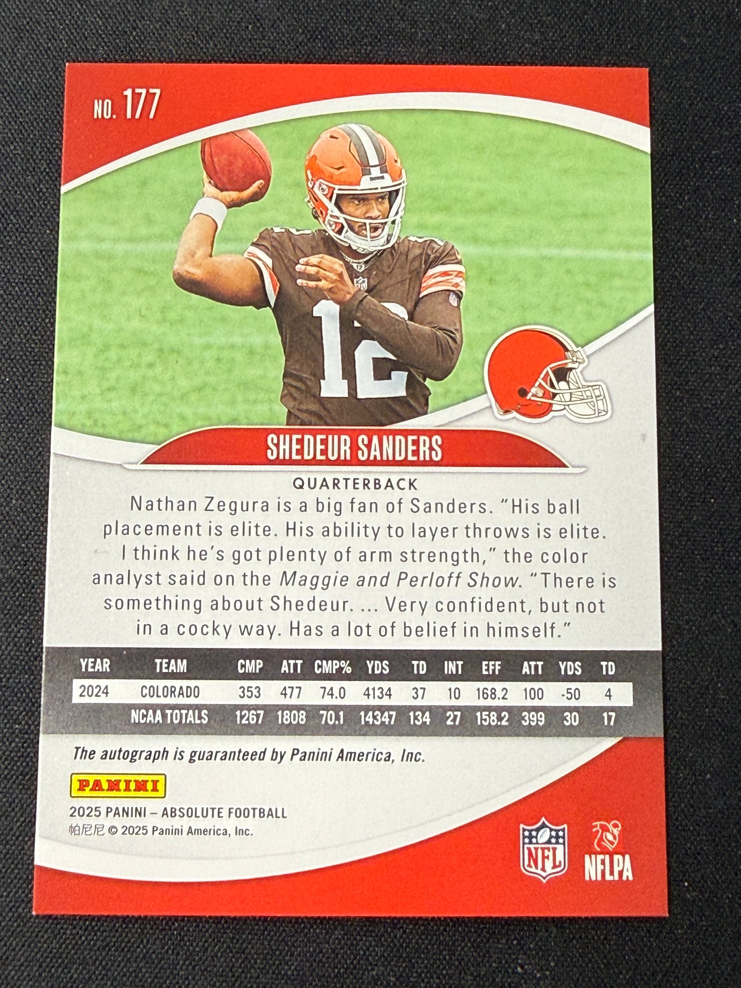 Shedeur Sanders 2025 Panini Absolute Football no.177