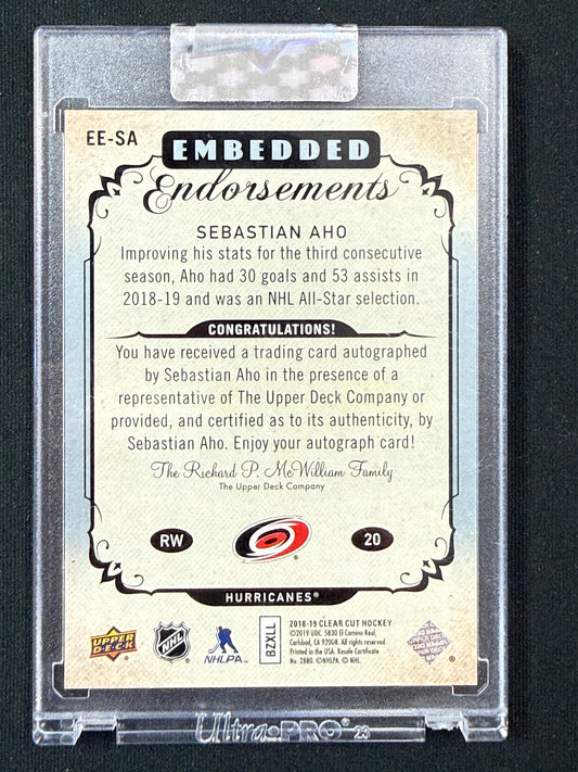 Sebastian Aho 18-19 Clear Cut Hockey Embedded Endorsements 82/99 EE-SA