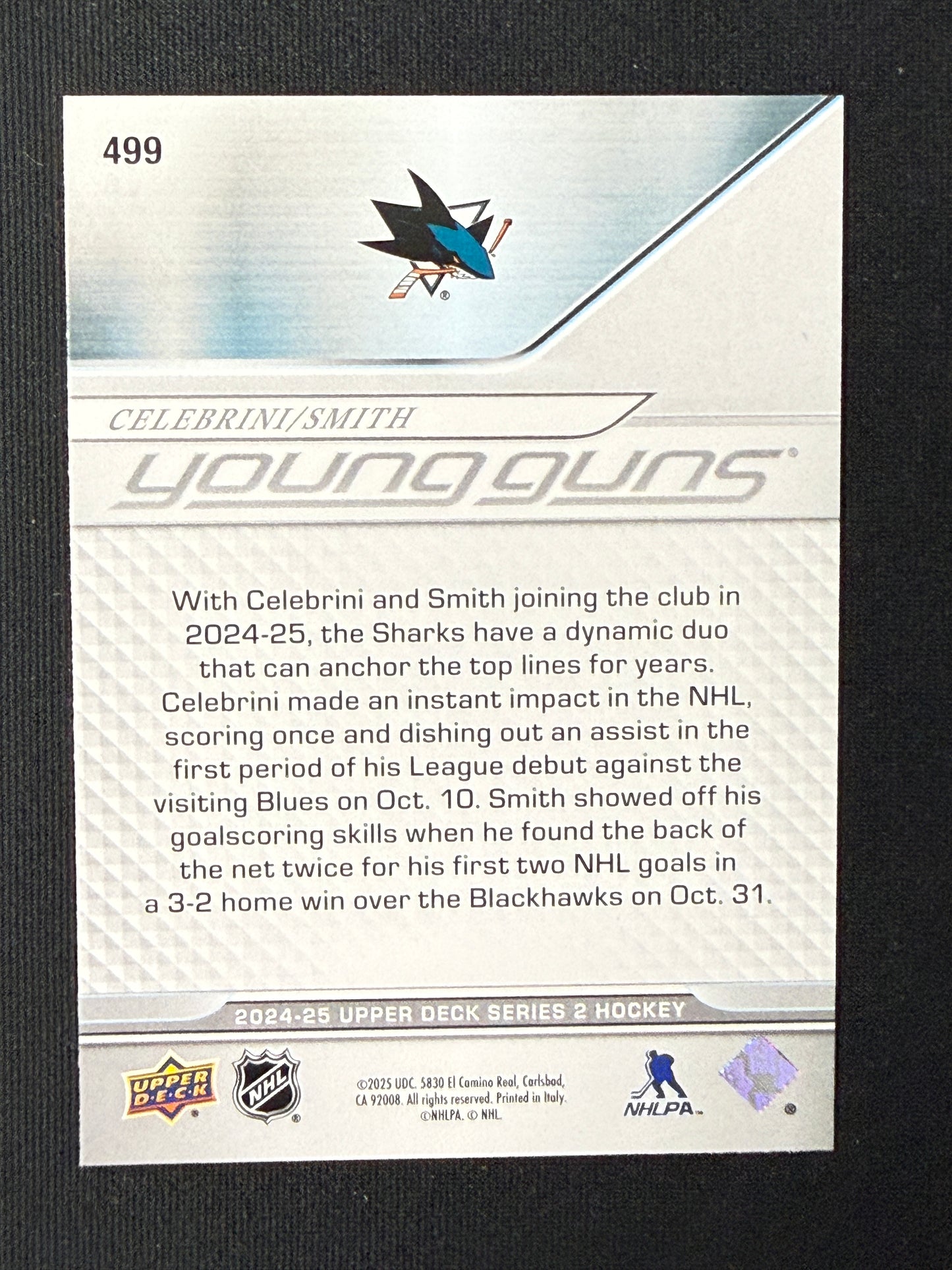Macklin Celebrini / Will Smith #499 Young Guns Teammates