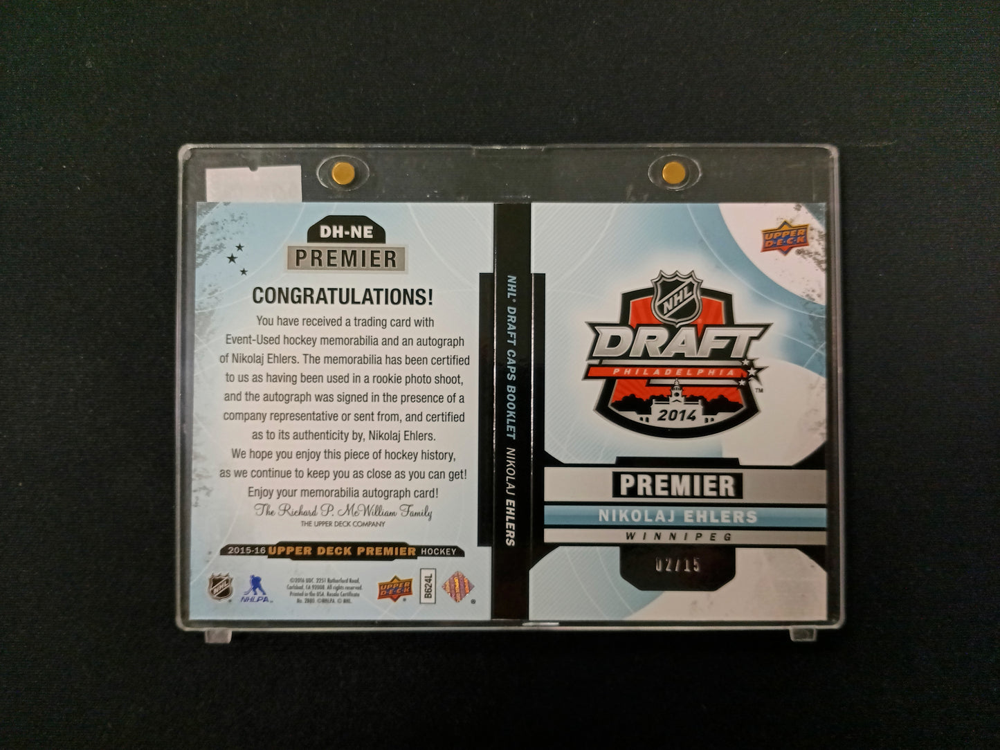 Nikolaj Ehlers #DH-NE 2015-16 NHL Draft Caps Booklet - Upper Deck Premier