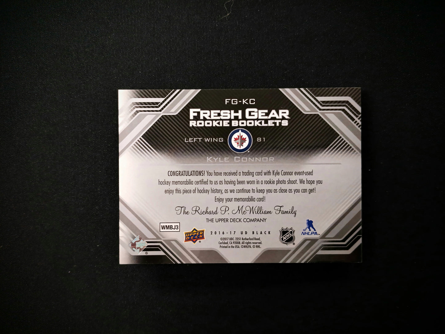 Kyle Connor Booklet #FG-KC Fresh Gear Rookie Booklet