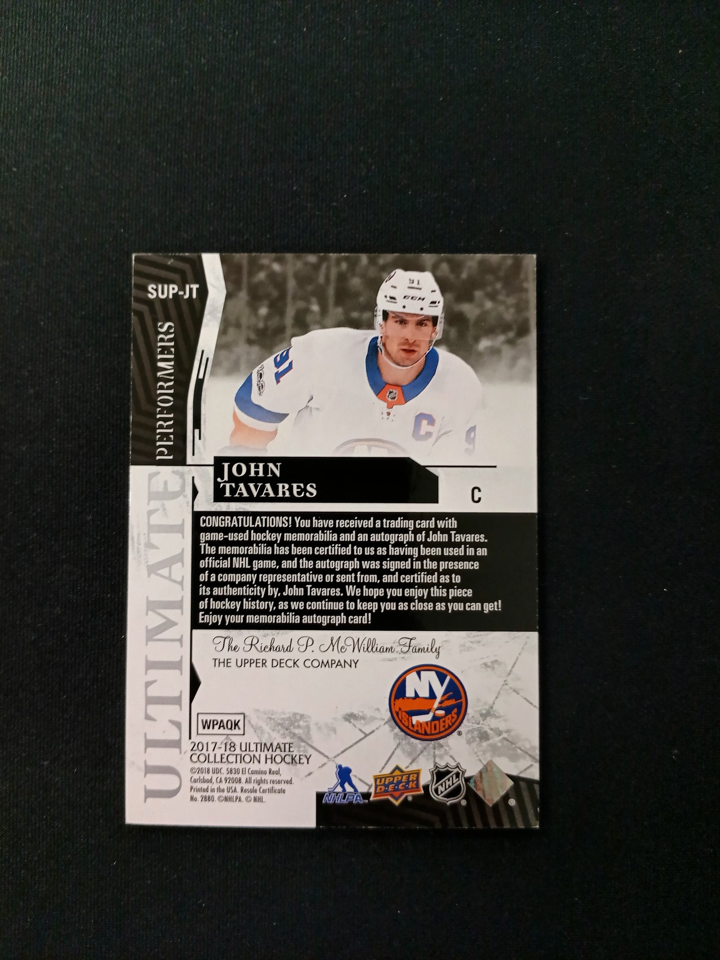 John Tavares #SUP-JT 2017-18 Ultimate Performers