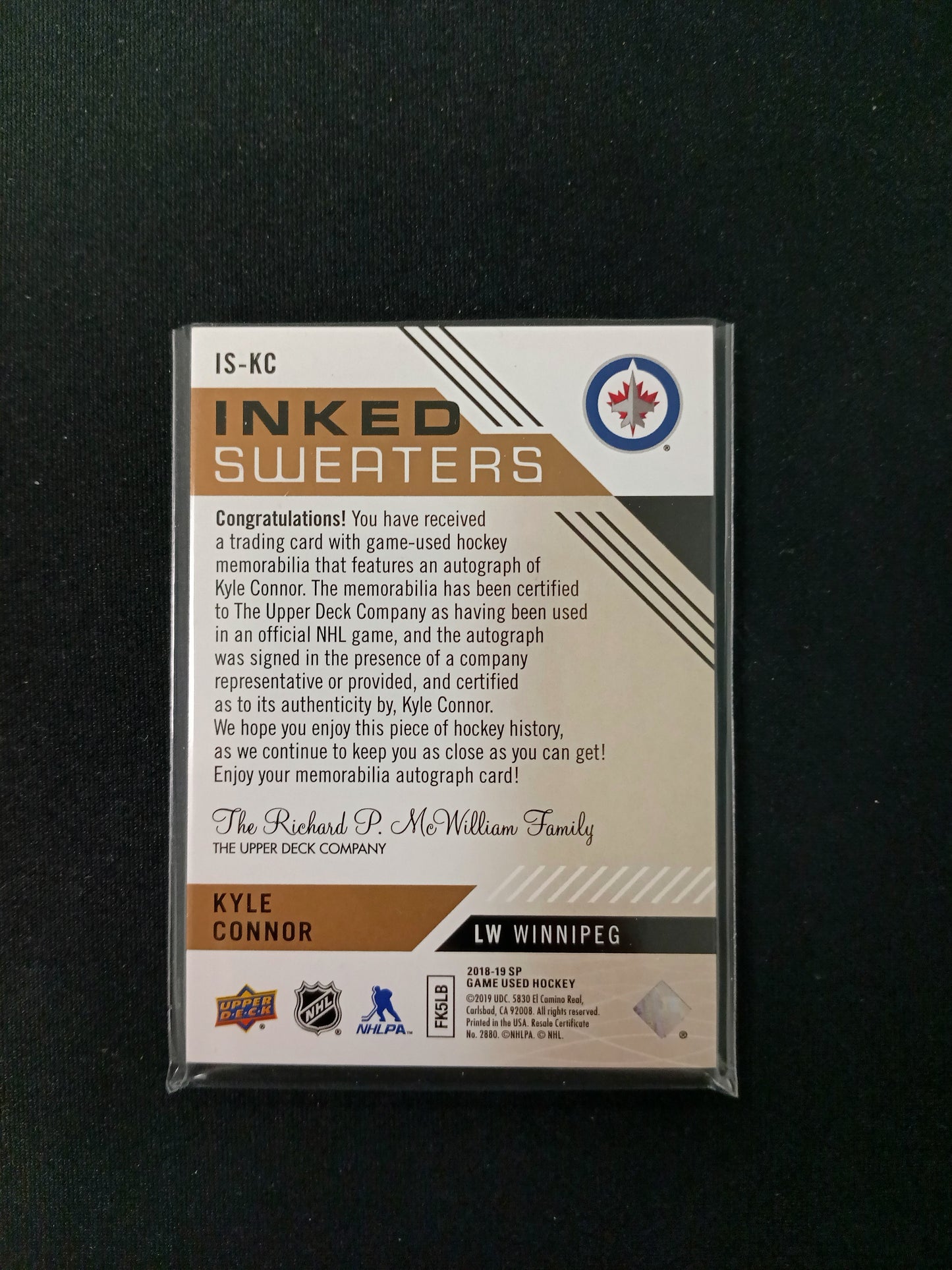 Kyle Connor #IS-KC 2018-19 Inked Sweaters - Upper Deck Hockey