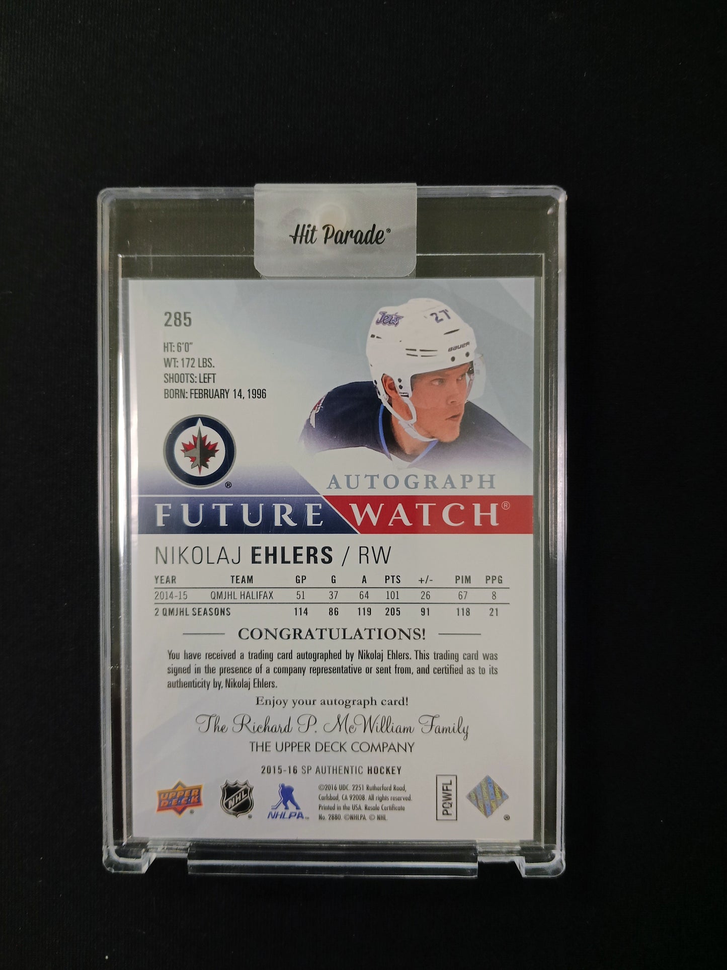 Nikolaj Ehlers #285 2015-16 Future Watch Auto