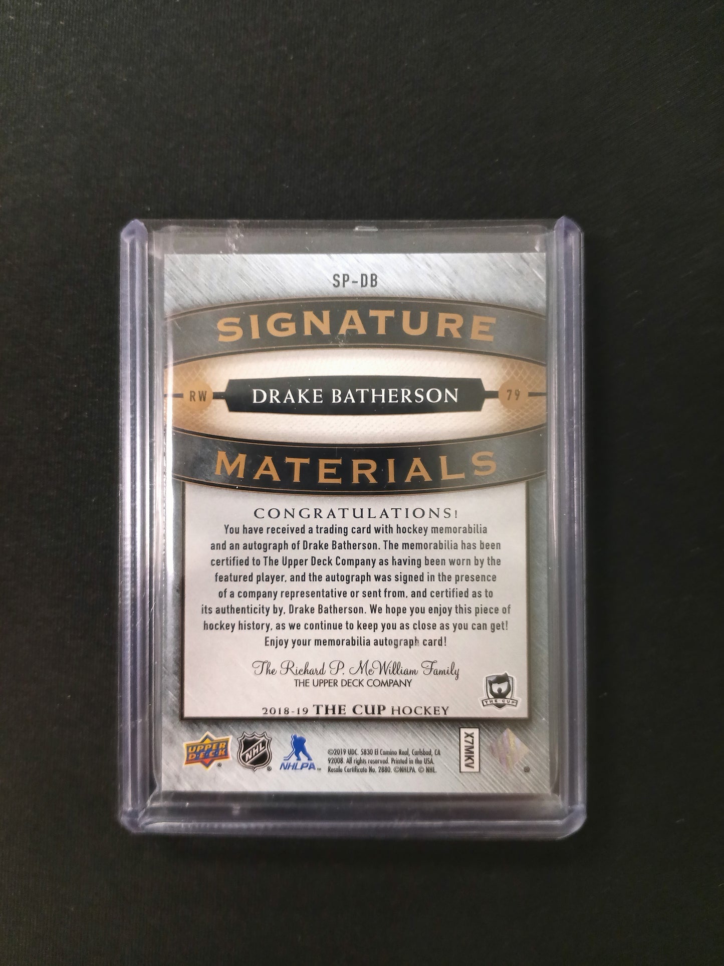 Drake Batherson #SP-DB Signature Materials