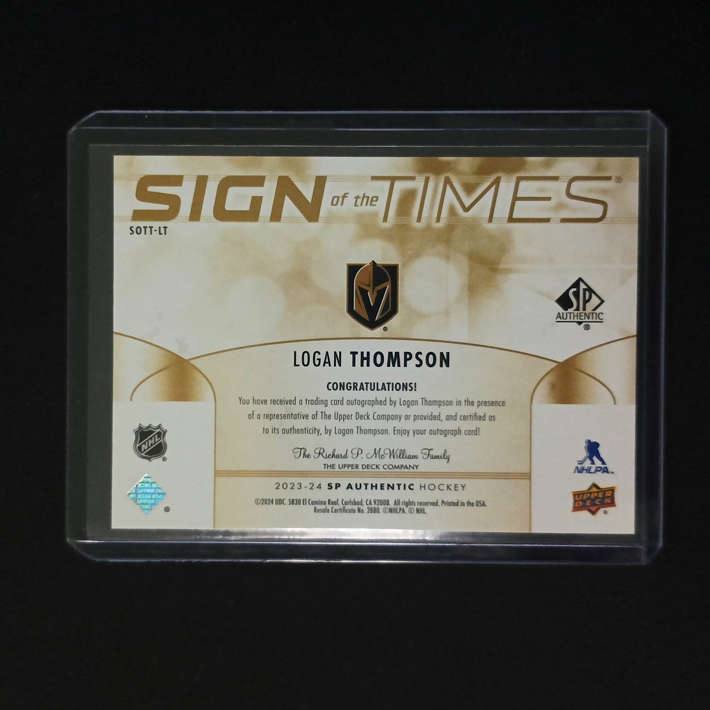 Logan Thompson #SOTT-LT Sign of the Times