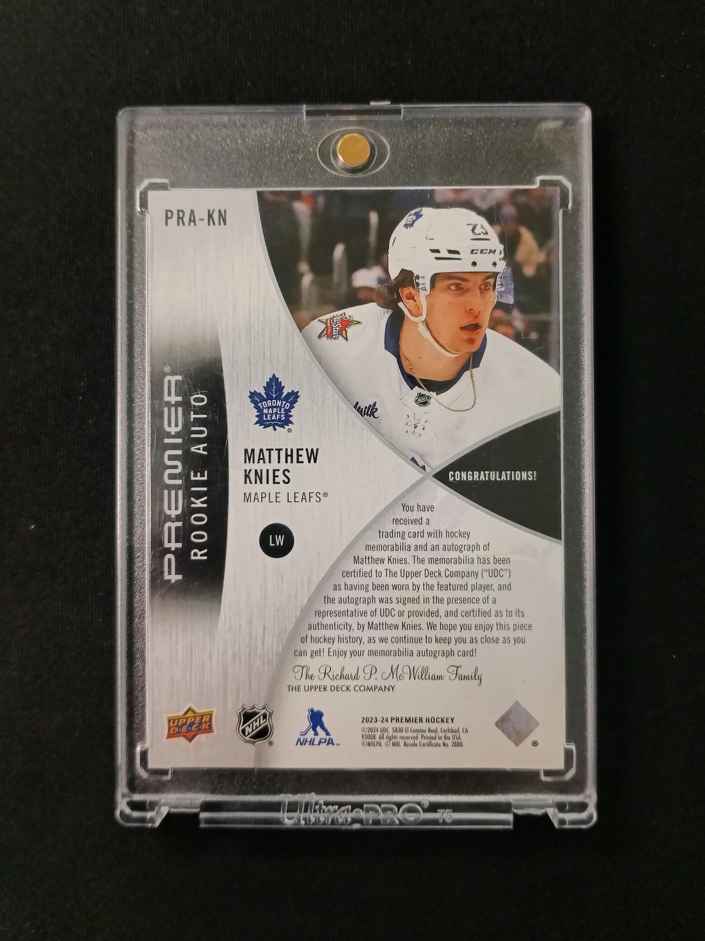 Matthew Knies #PRA-KN Premier Rookie Auto
