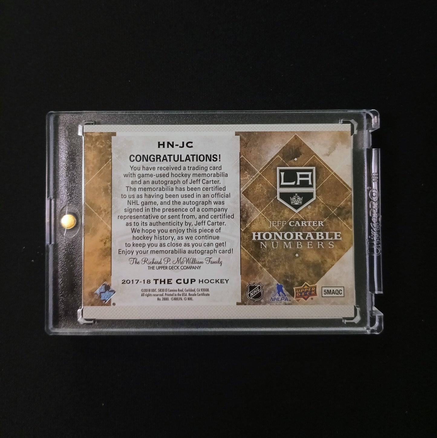 66/77 Jeff Carter #HN-JC Honorable Numbers