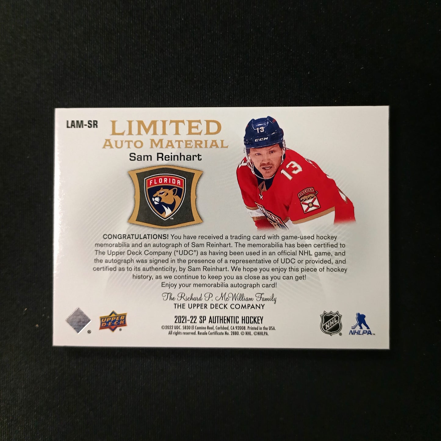 Sam Reinhart #LAM-SR Limited Auto Material