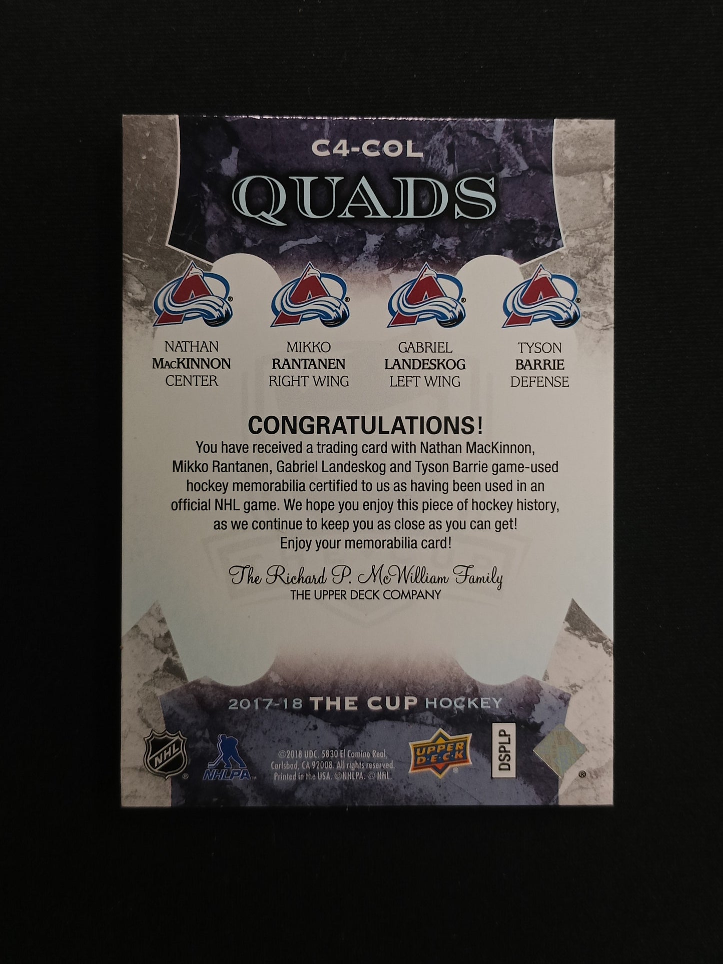Mackinnon, Landeskog, Rantanen, Barrie #C4-COL Quads