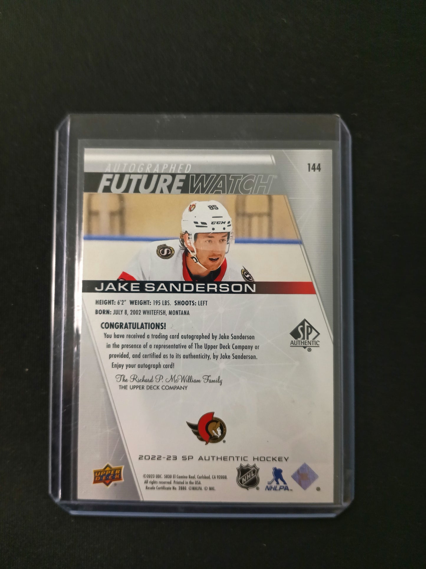Jake Sanderson #144 Future Watch Auto