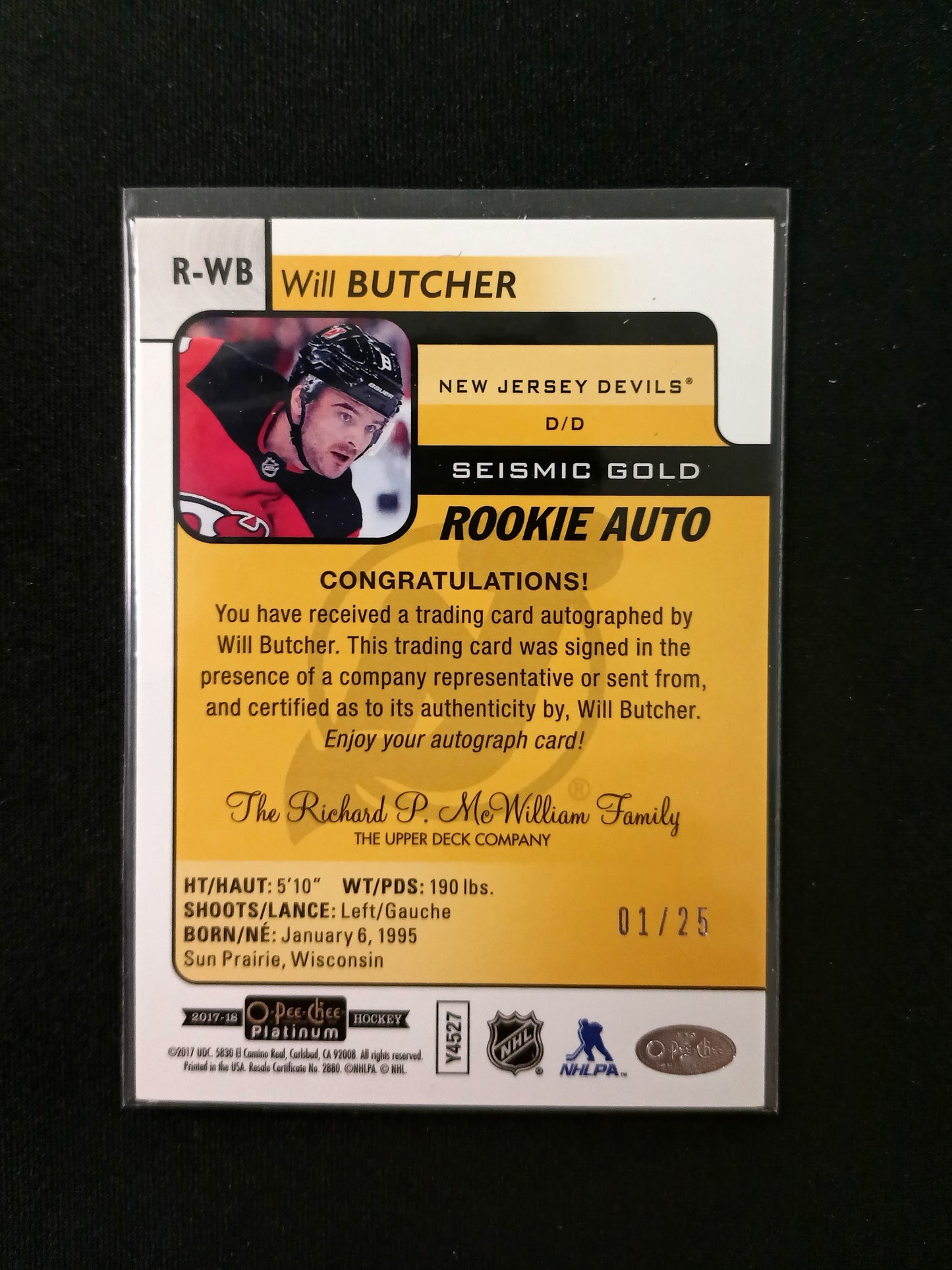Will Butcher #R-WB Rookie Auto Seismic Gold