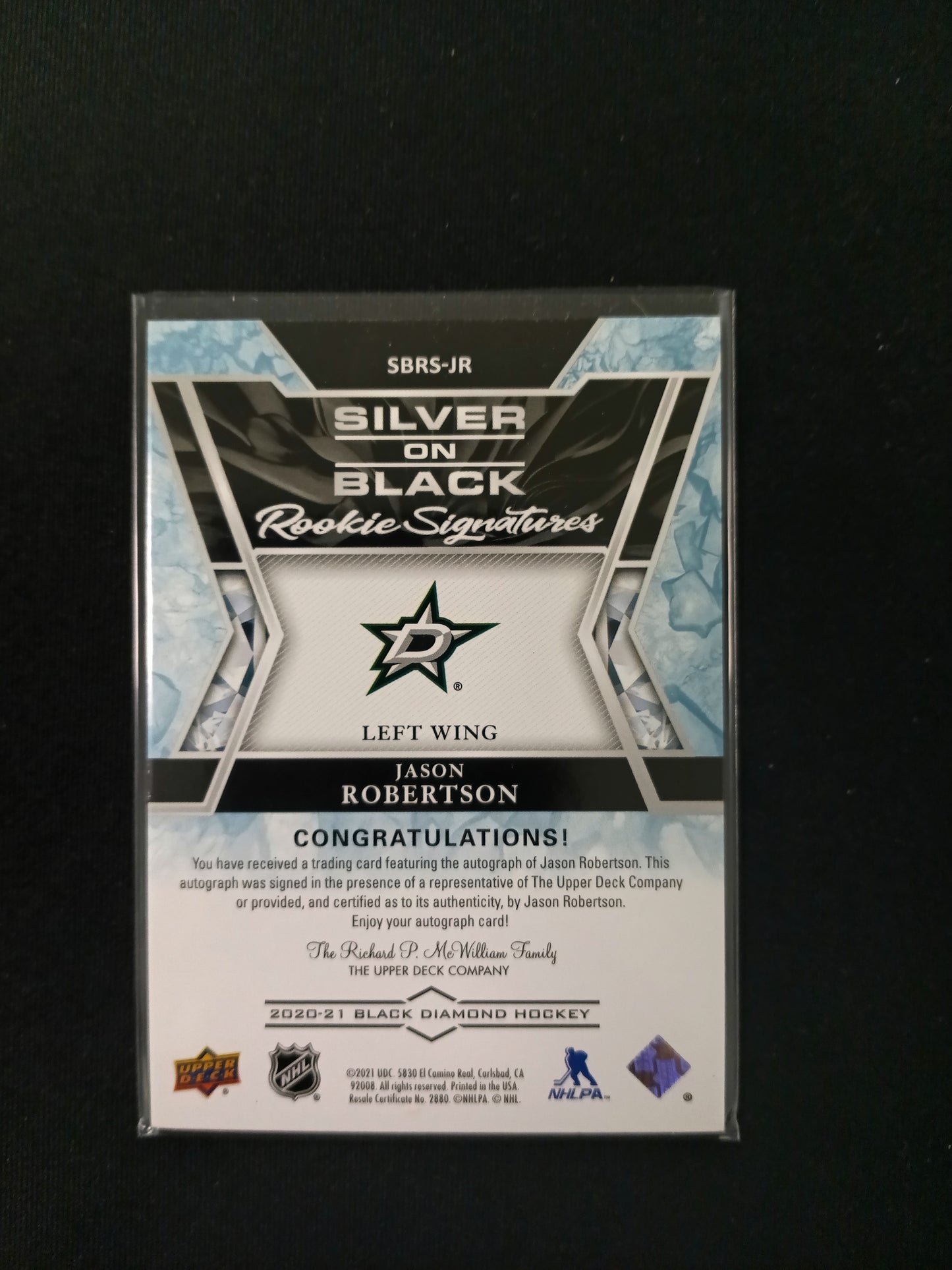 Jason Robertson #SBRS-JR Silver on Black Rookie Signatures