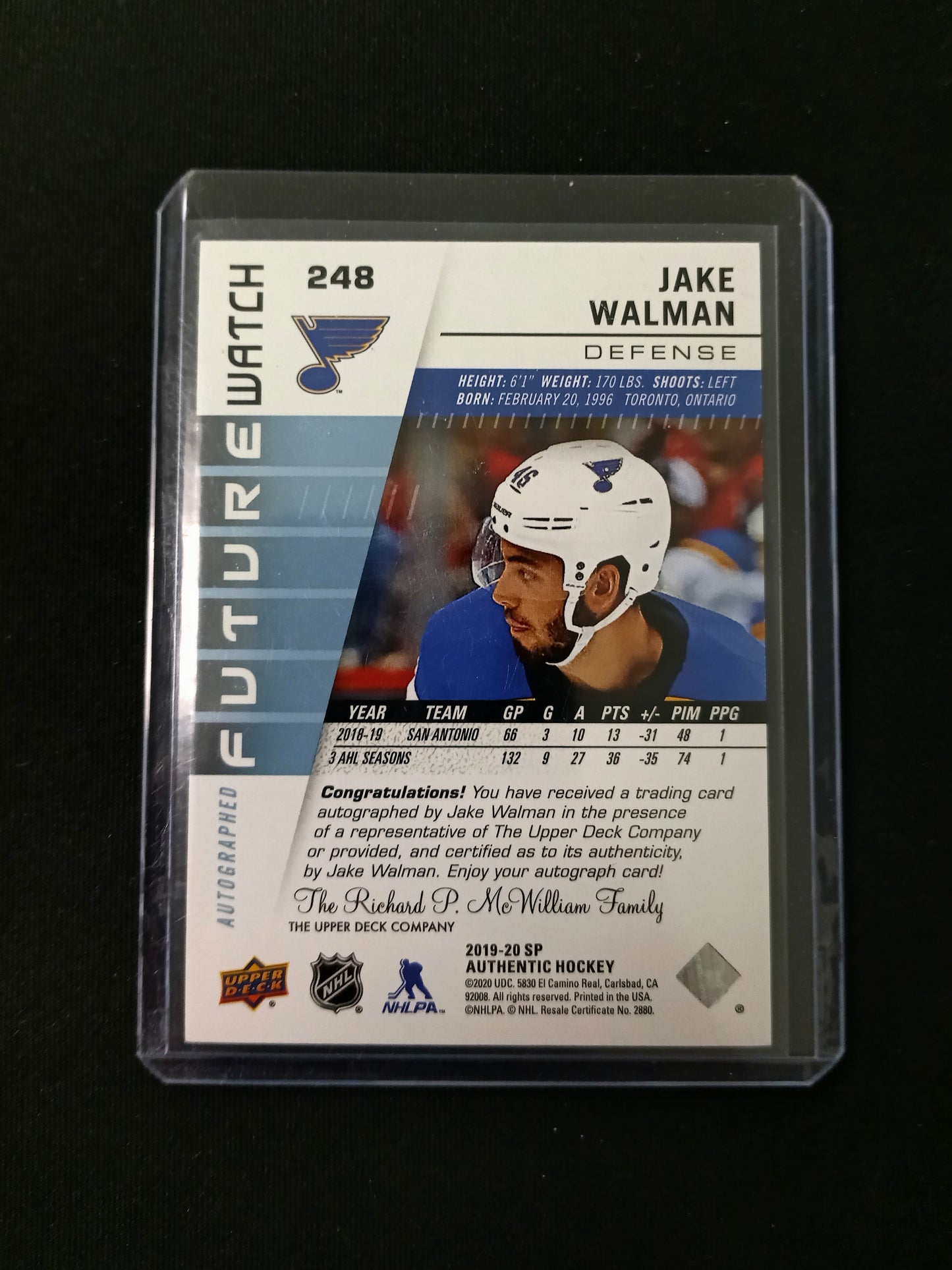 Jake Walman #248 Future Watch Auto