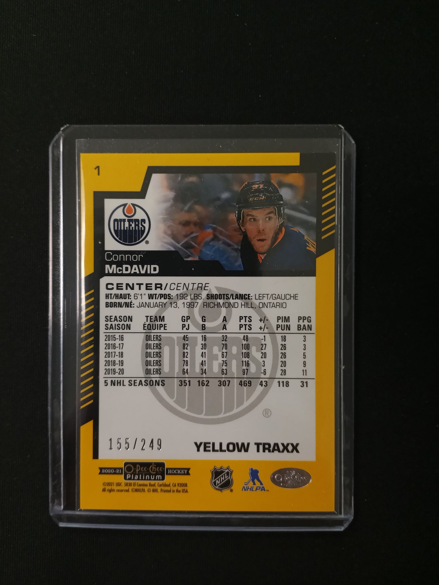 Connor McDavid #1 OPC Platinum Yellow Traxx