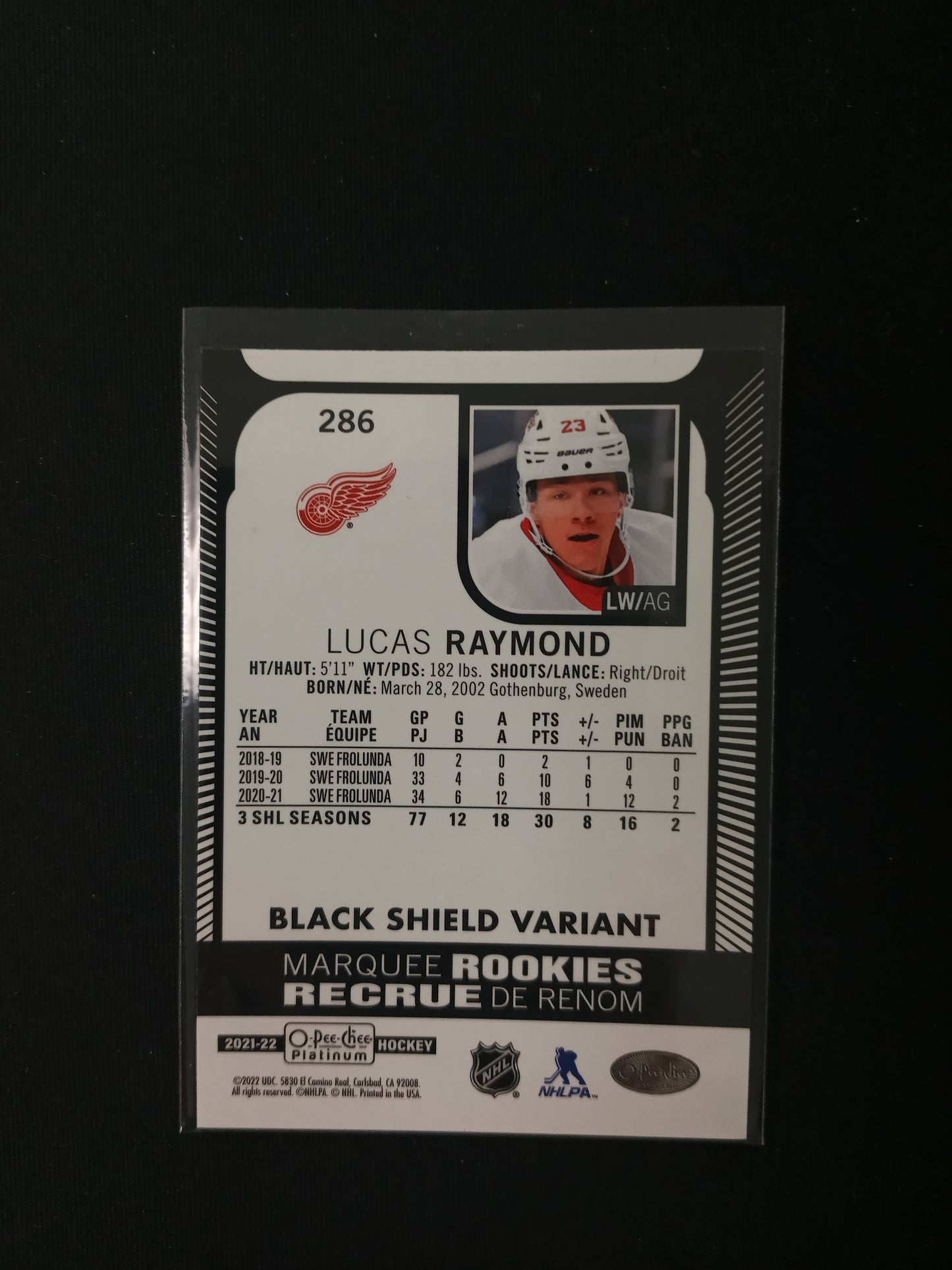 Lucas Raymond #286 Marquee Rookies - Black Shield