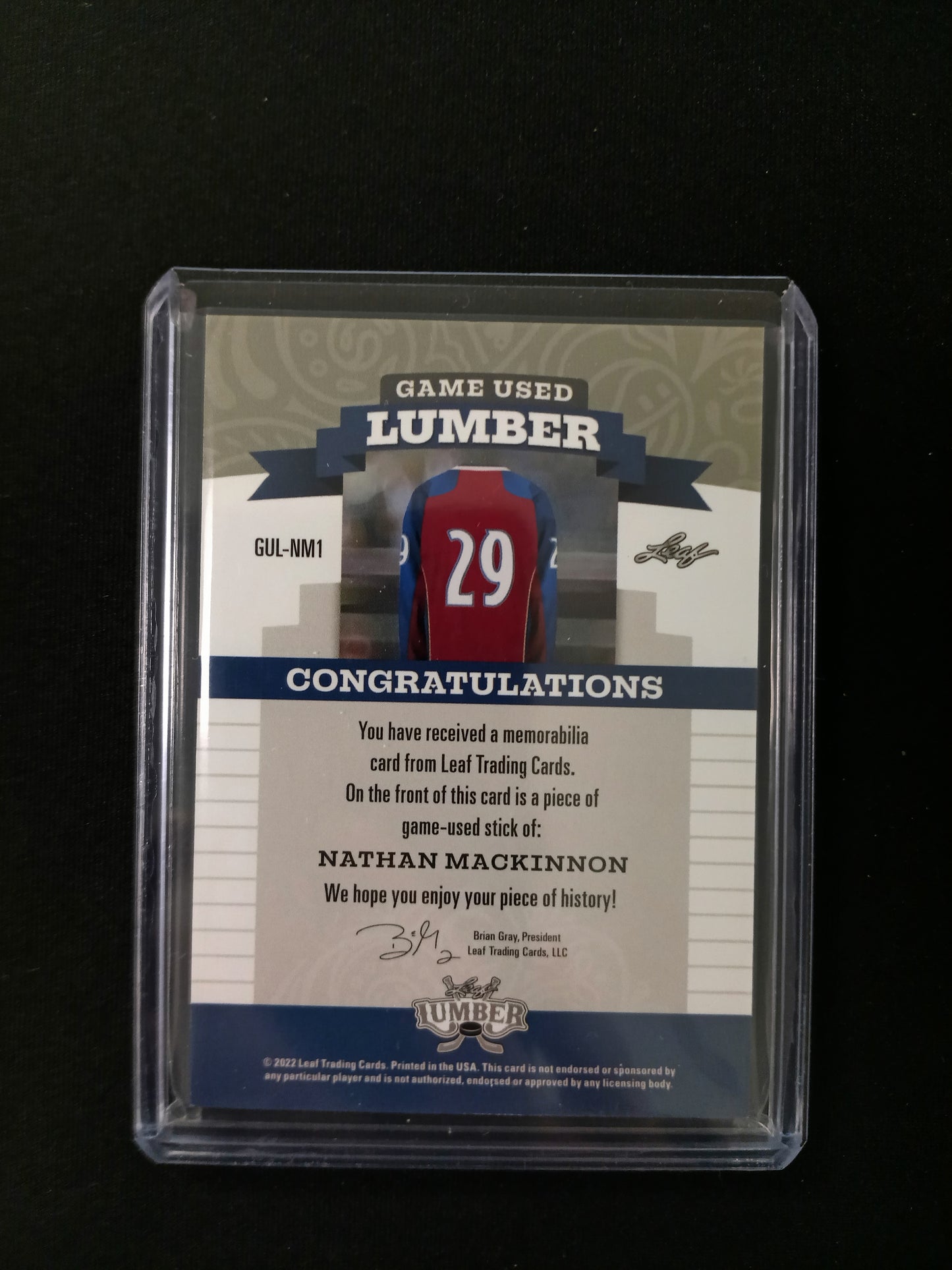 Nathan Mackinnon #GUL-NM1 Game Used Lumber
