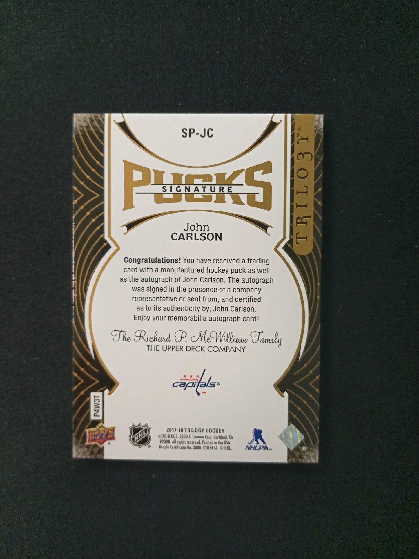 John Carlson #SP-JC Signature Pucks