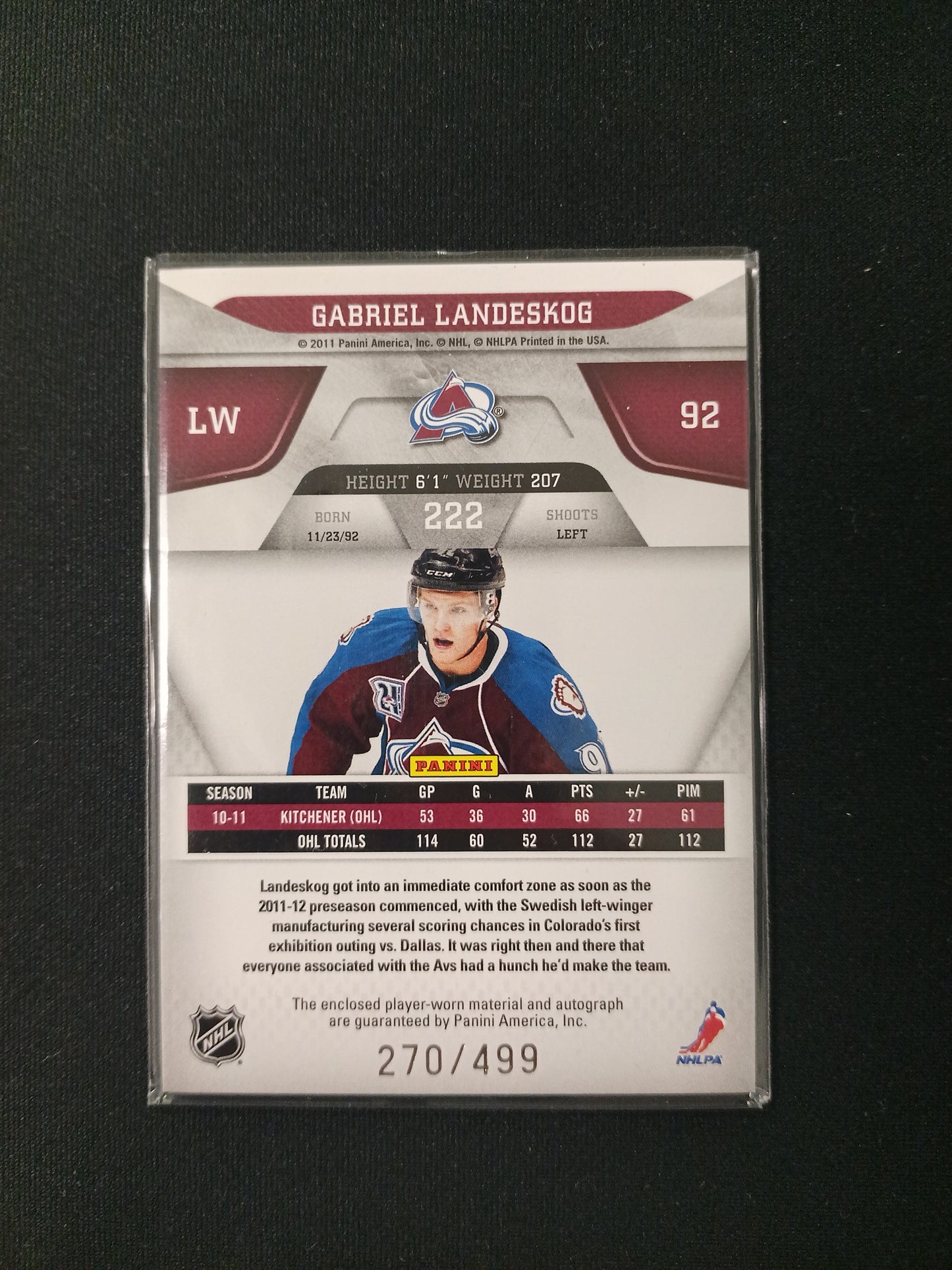Gabriel Landeskog #222 ROOKIE Patch