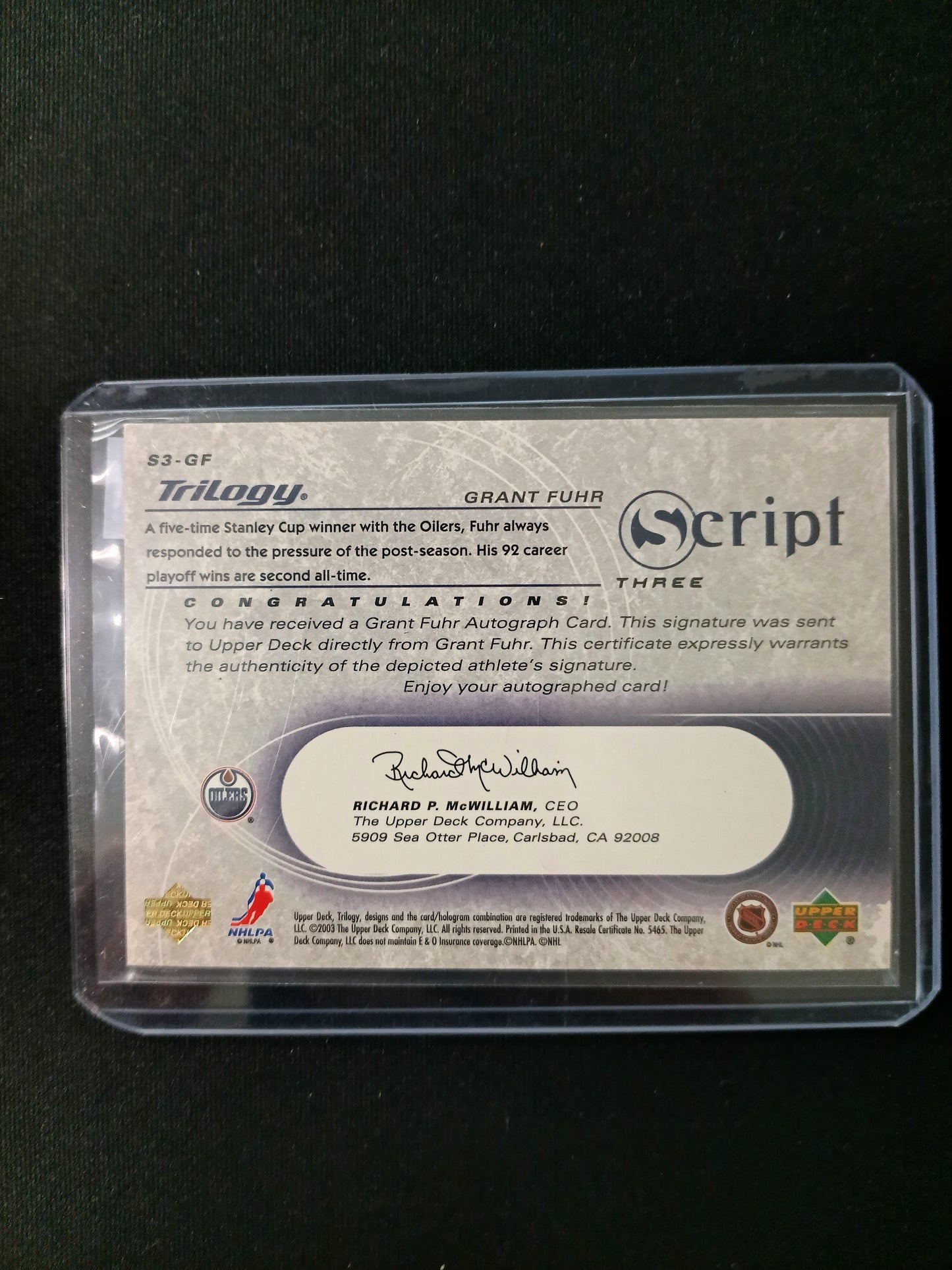 Grant Fuhr #S3-GF Script Three
