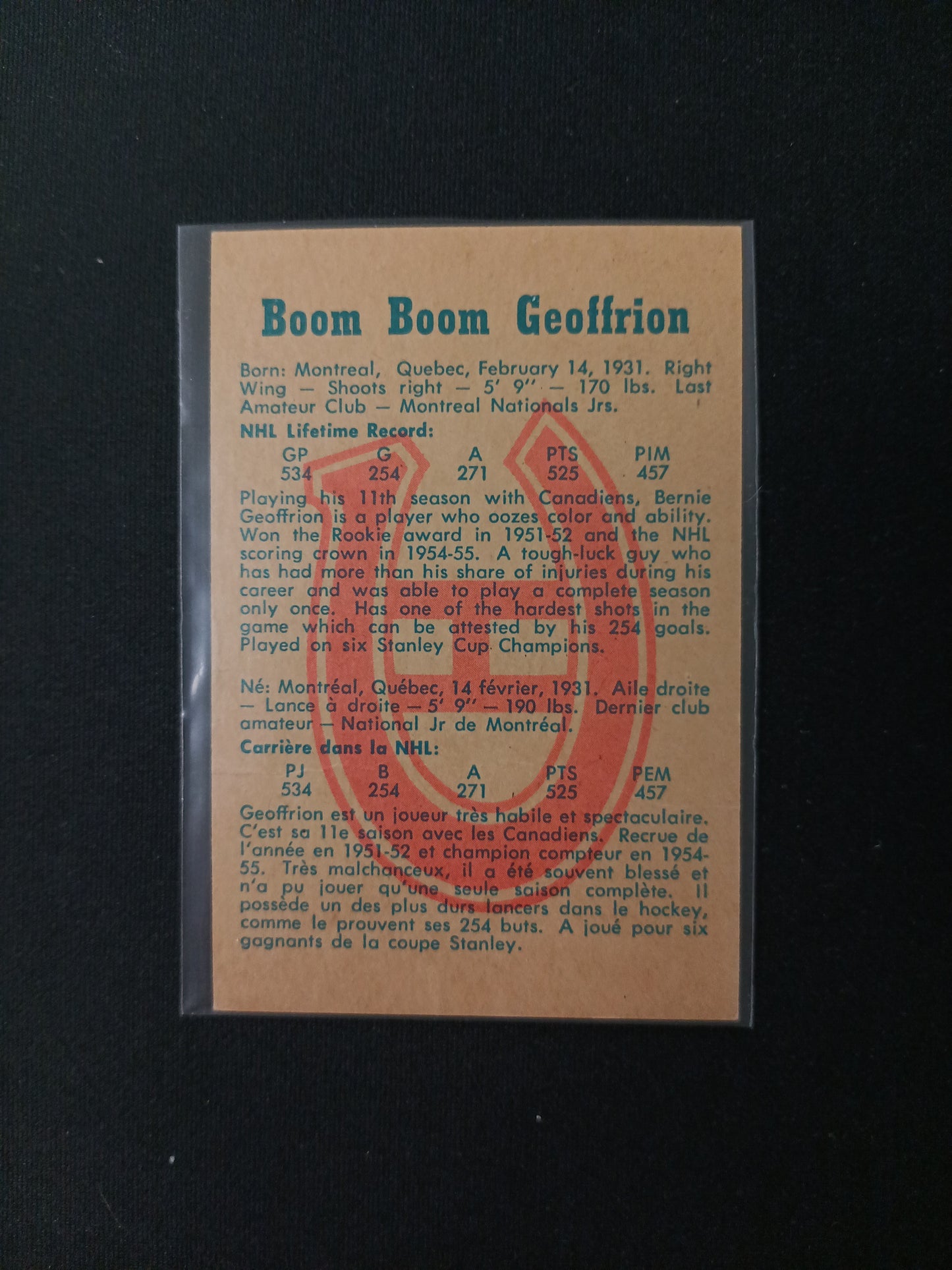 Boom Boom Geoffrion #46 1960-61 Parkhurst