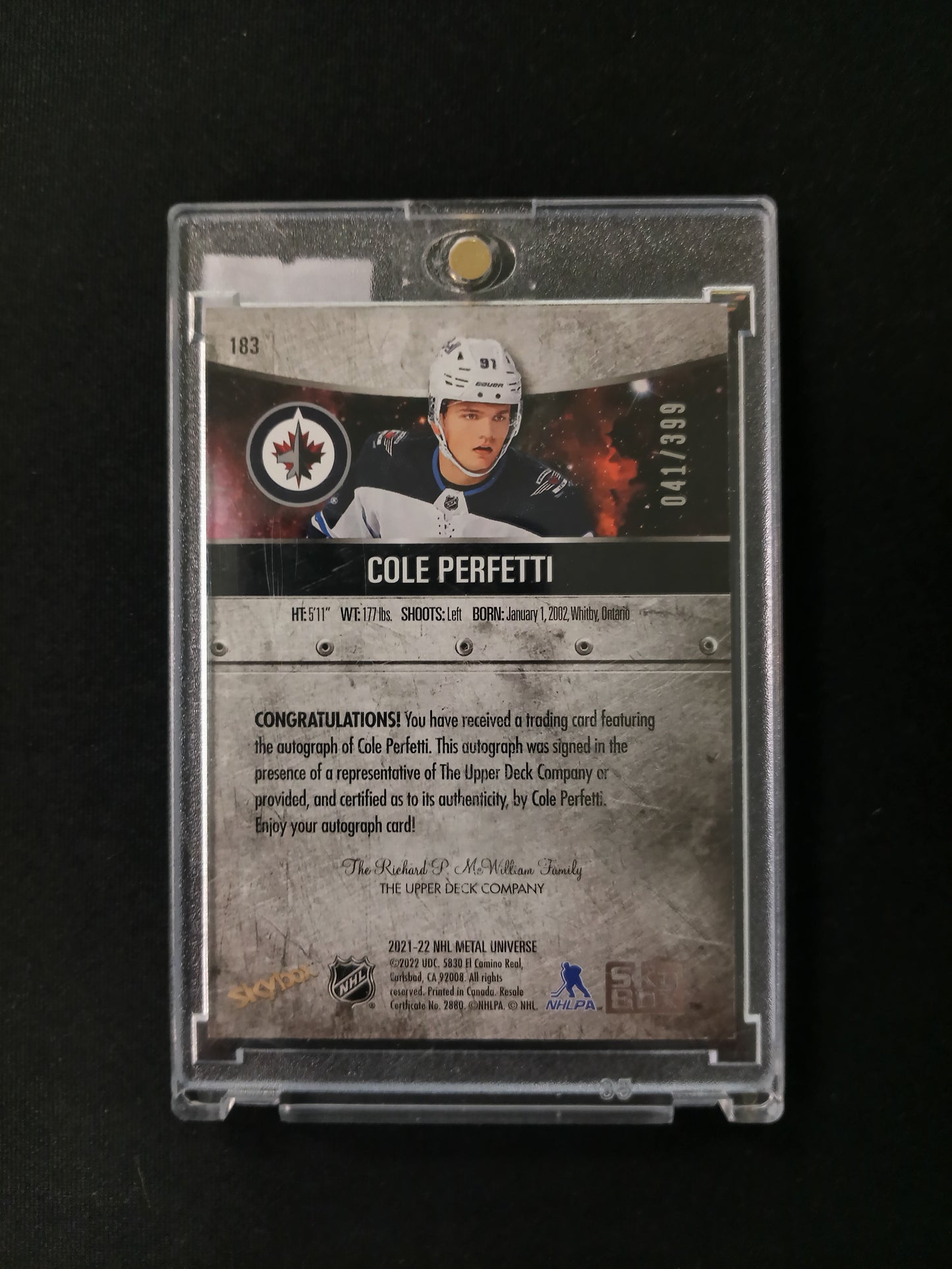 Cole Perfetti #183 Metal Universe Auto