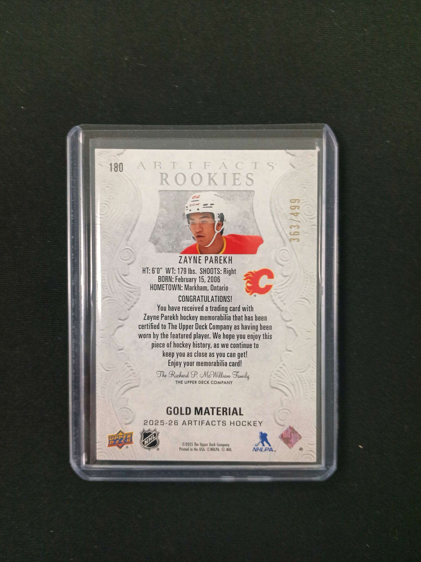 Zayne Parekh #180 Artifacts Rookies Gold Material
