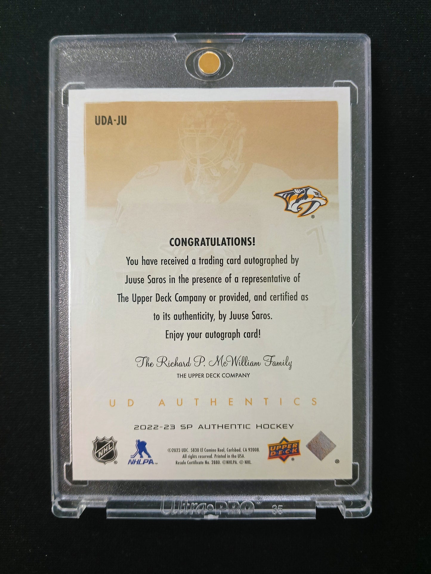Juuse Saros #UDA-JU UD Authentics