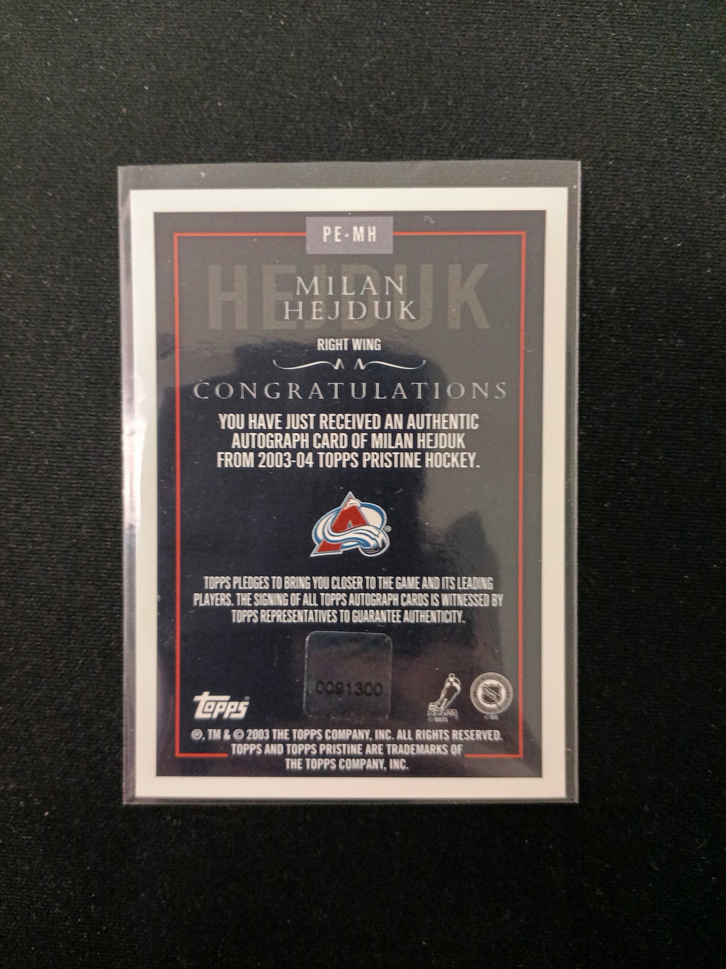 Milan Hejduk - Colorado Avalanche #PE-MH Topps 2003-04 Pristine Hockey