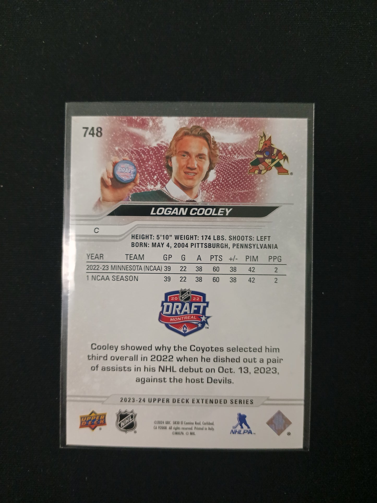 Logan Cooley #748 2022 Draft Montreal Outburst