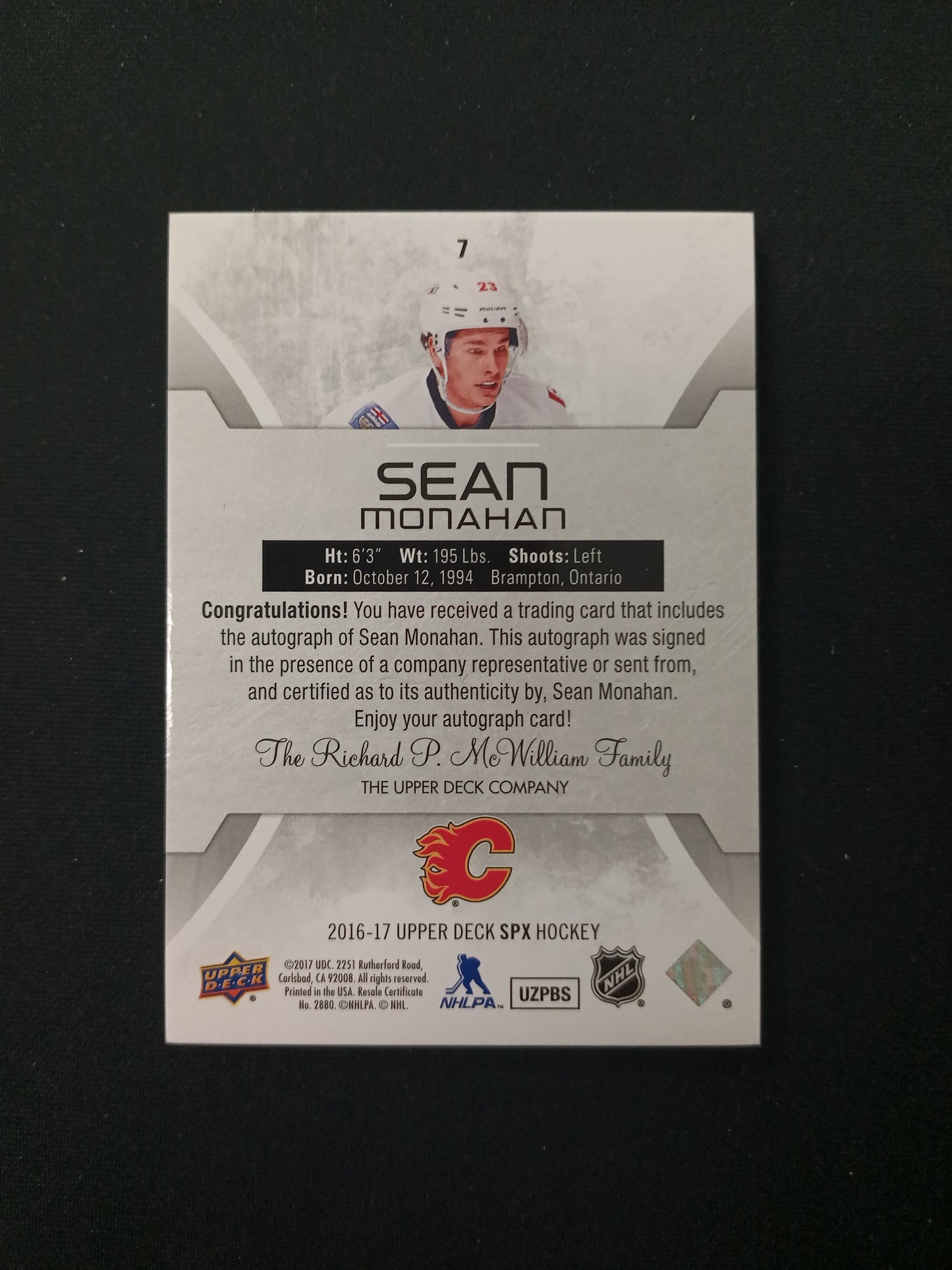 Sean Monohan #7 Upper Deck SPX