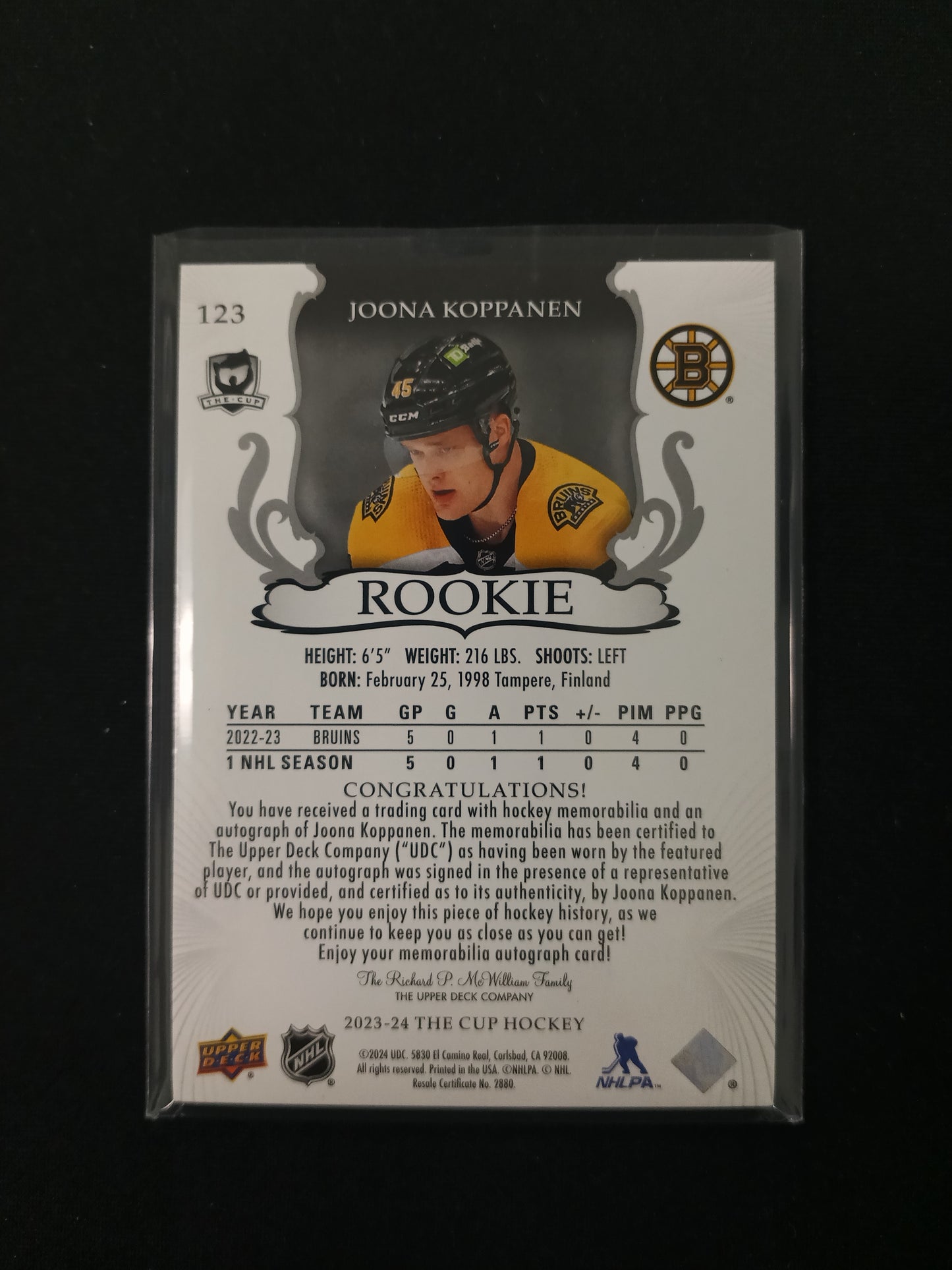 Joona Koppanen #123 Rookie Auto Patch