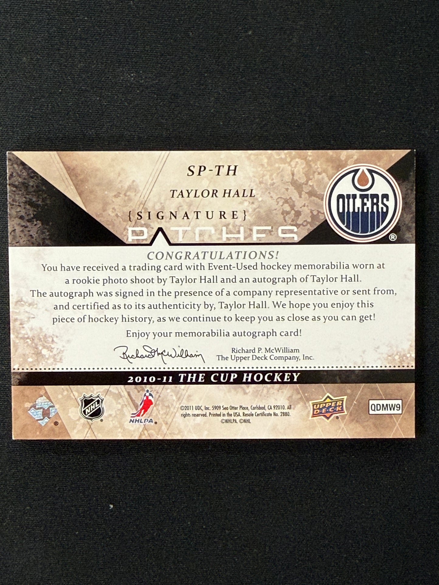 Taylor Hall 2010-11 The Cup Signature Patches