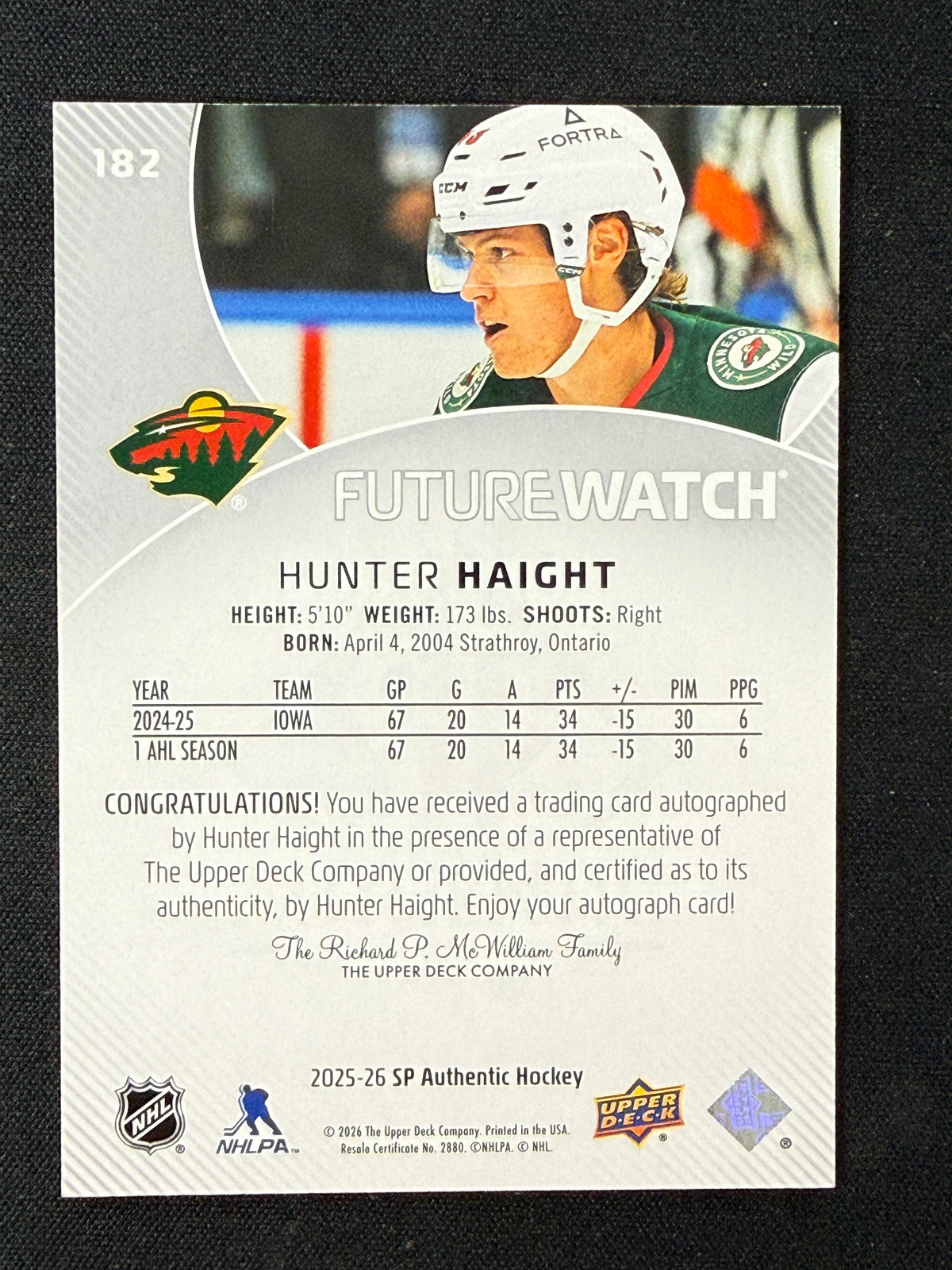 Hunter Haight 25-26 SP Authentic FWA 630/999