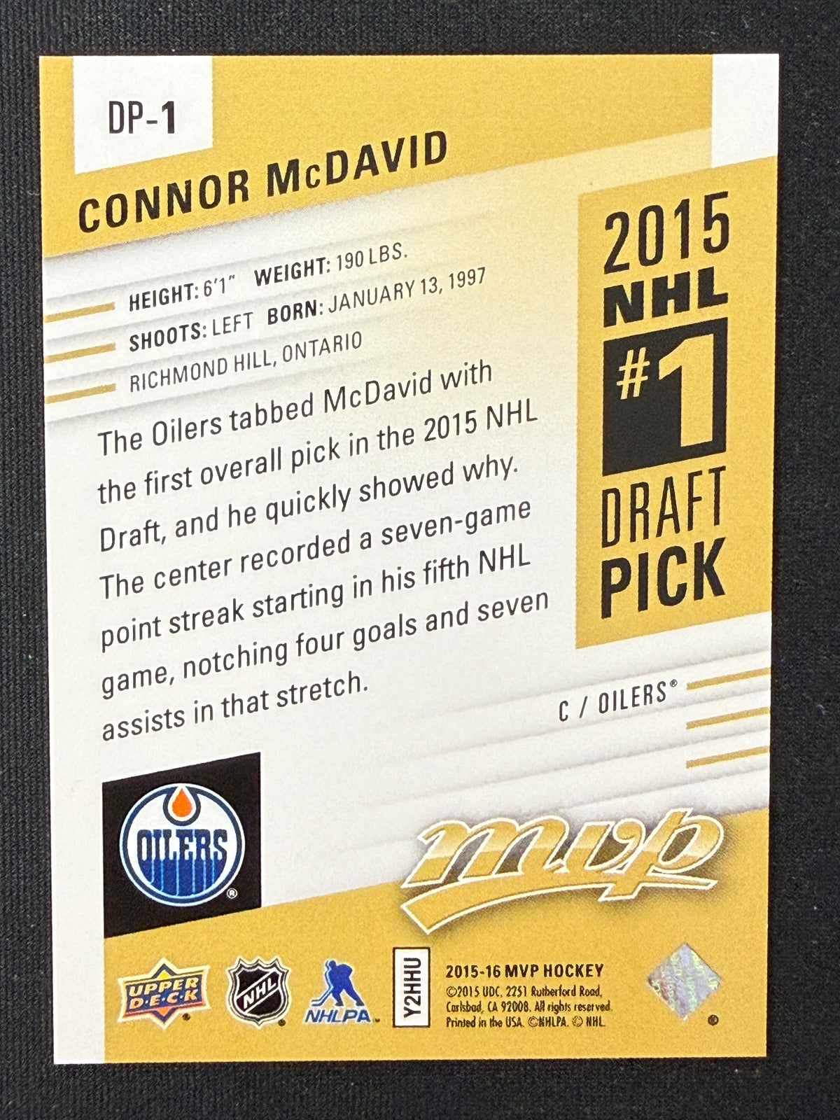 Connor McDavid #DP-1 MVP 2015 NHL #1 Draft Pick