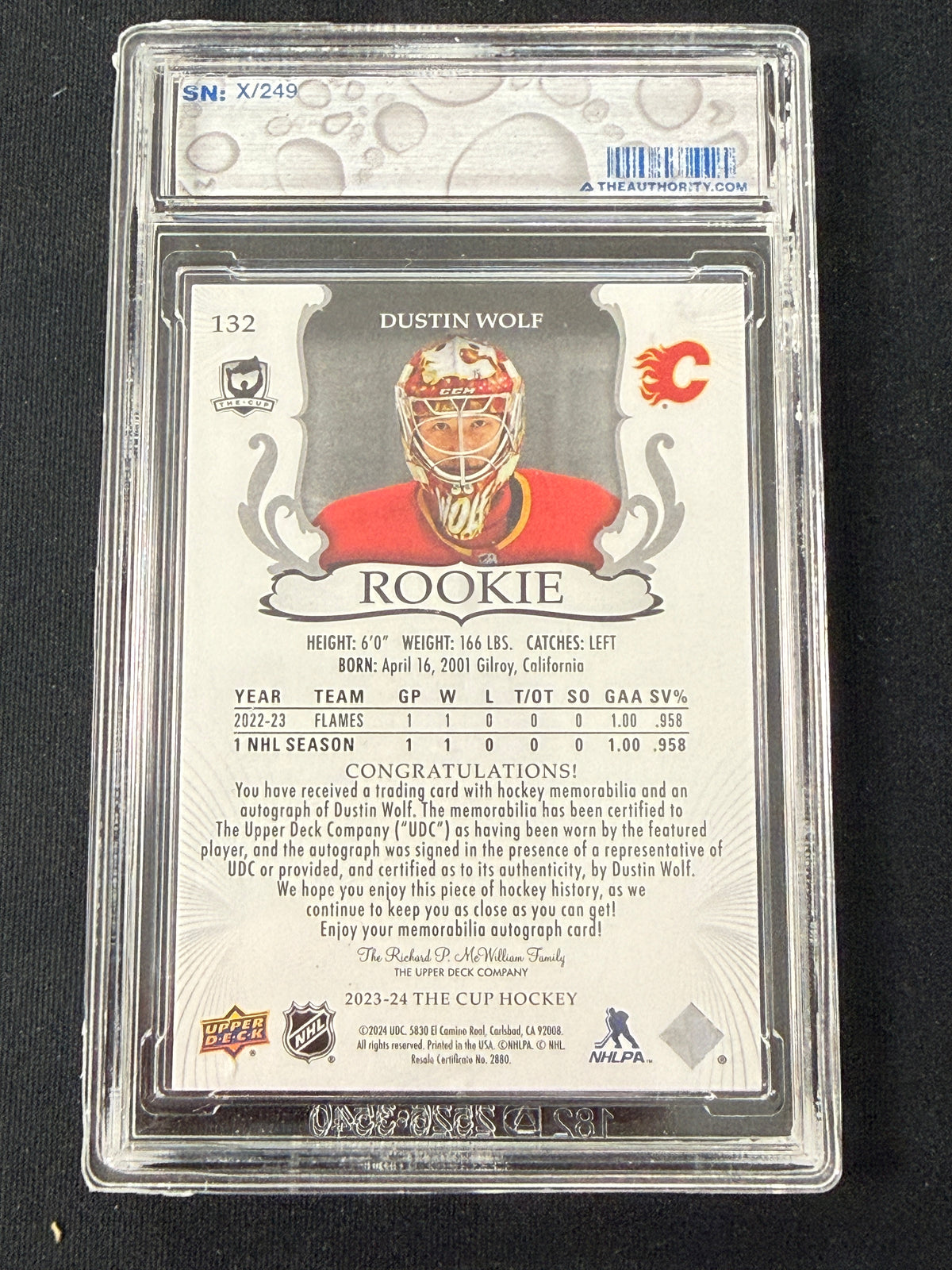 226/249 | Dustin Wolf #132 Rookie Auto Patch