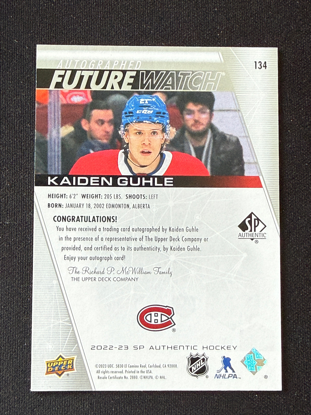 Kaiden Guhle #134 Future Watch Auto /999