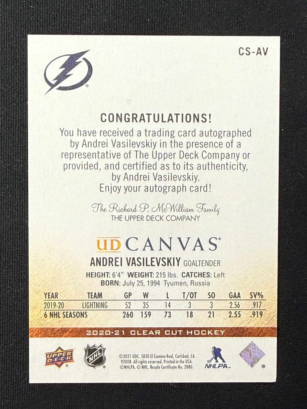 Andrei Vasilevsky #CS-AV UD Canvas Auto | 39/88