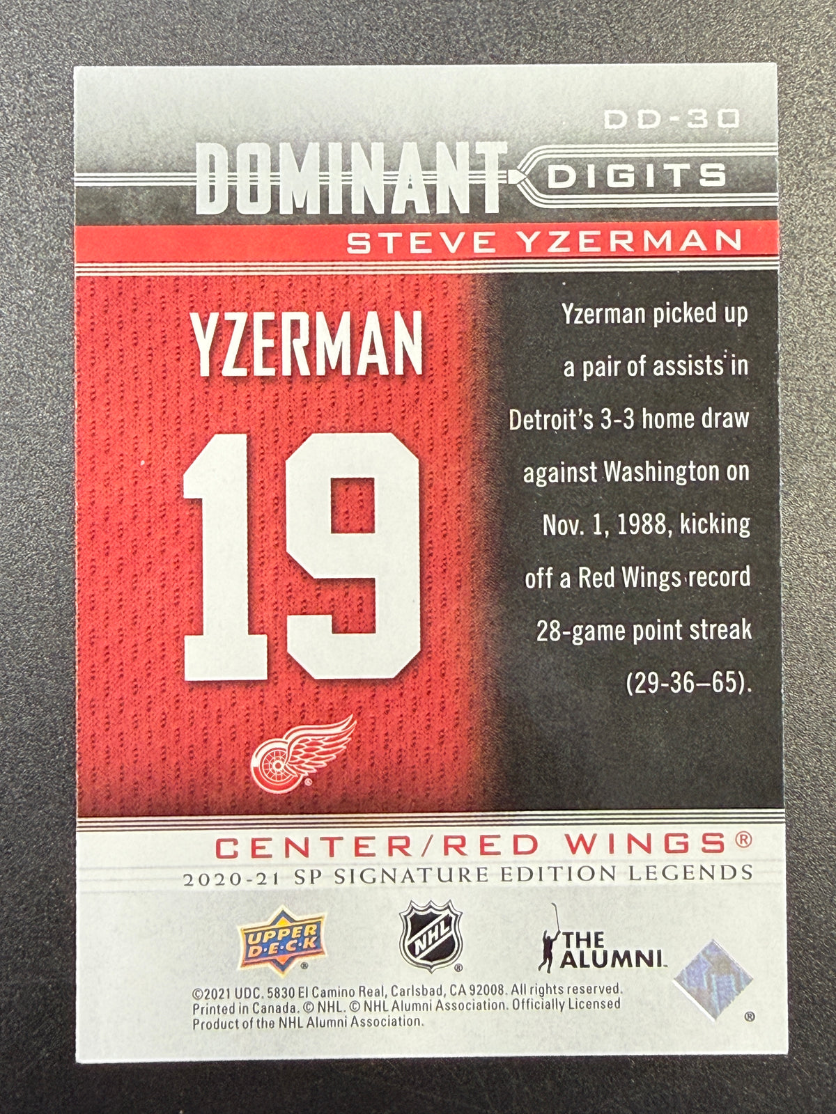 Steve Yzerman #DD-30 Dominant Digits