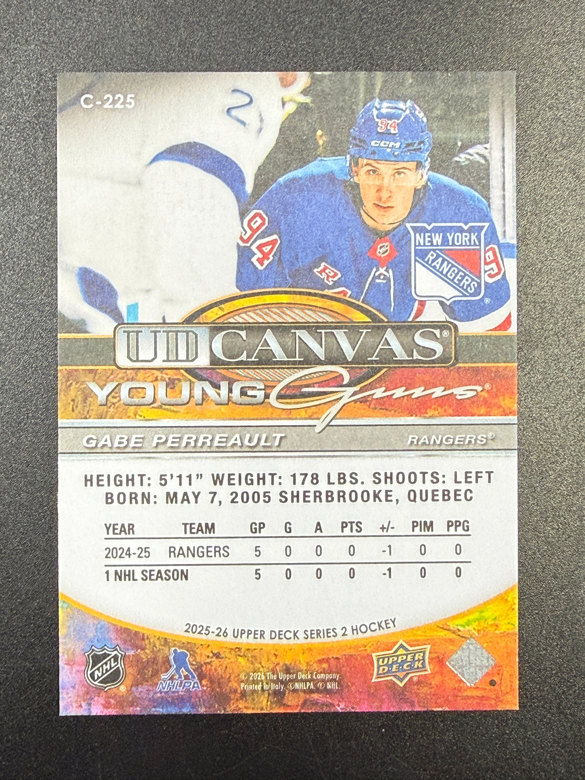 Gabe Perreault #C-225 Young Guns UD Canvas