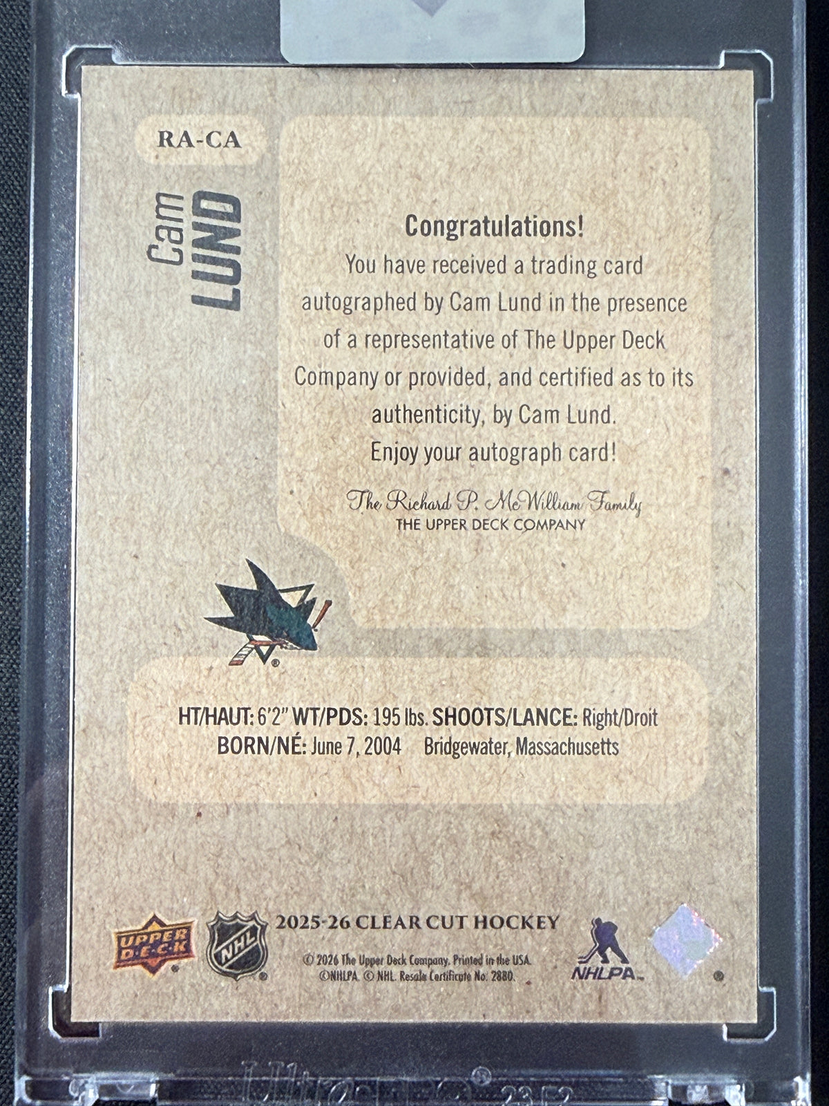 Cam Lund #RA-CA Retro Rookie Auto