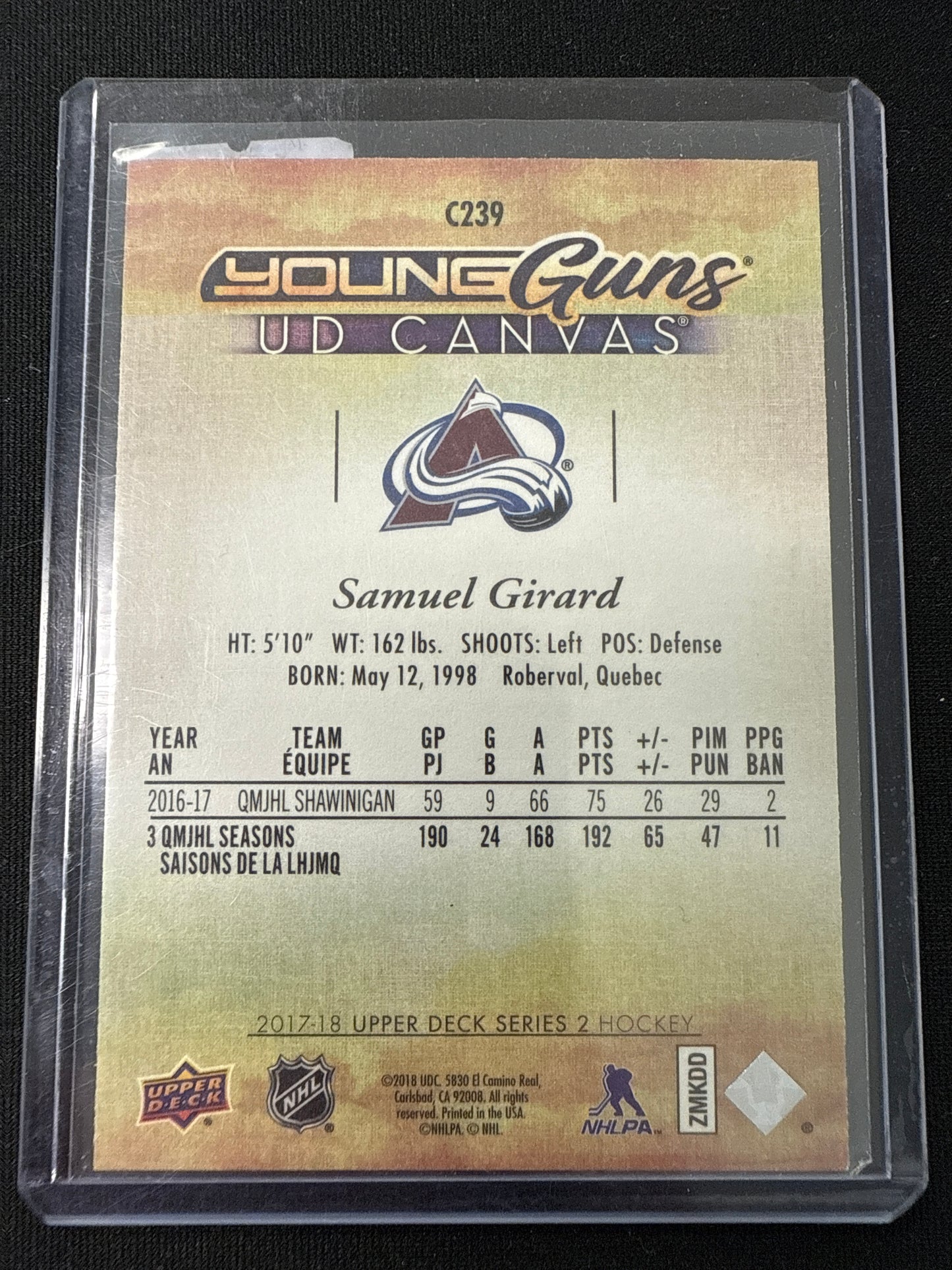 Samuel Girard #C239 Young Guns UD Canvas Autographed