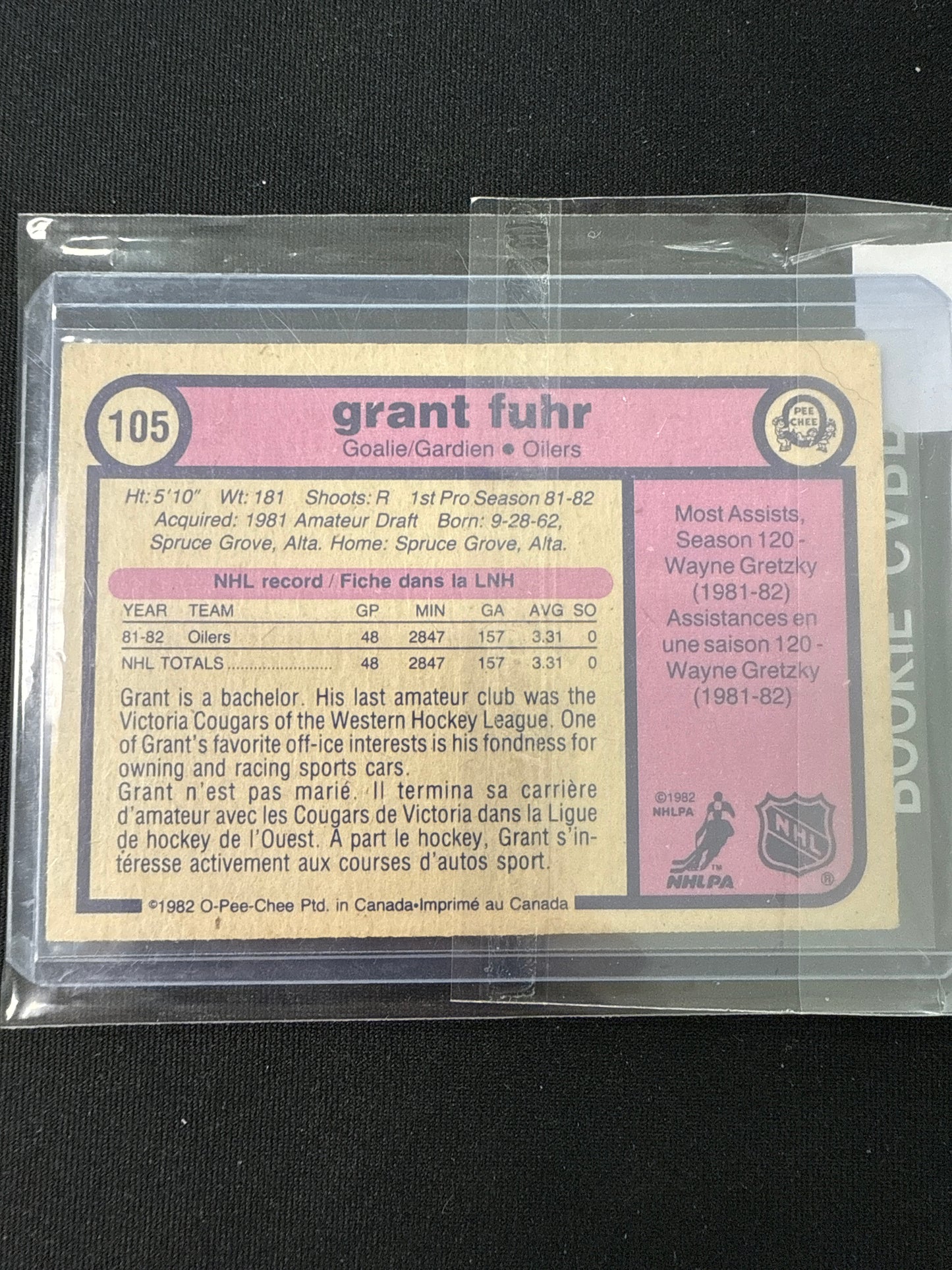Grant Fuhr #105 1982 O-Pee-Chee
